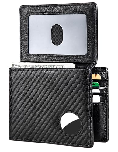 Slim Leather AirTag Wallet for Men – RFID Blocking Bifold with Built - In AirTag Holder, 13 Card Slots, 2 ID Windows, and Hidden Cash Pocket - Abbycart