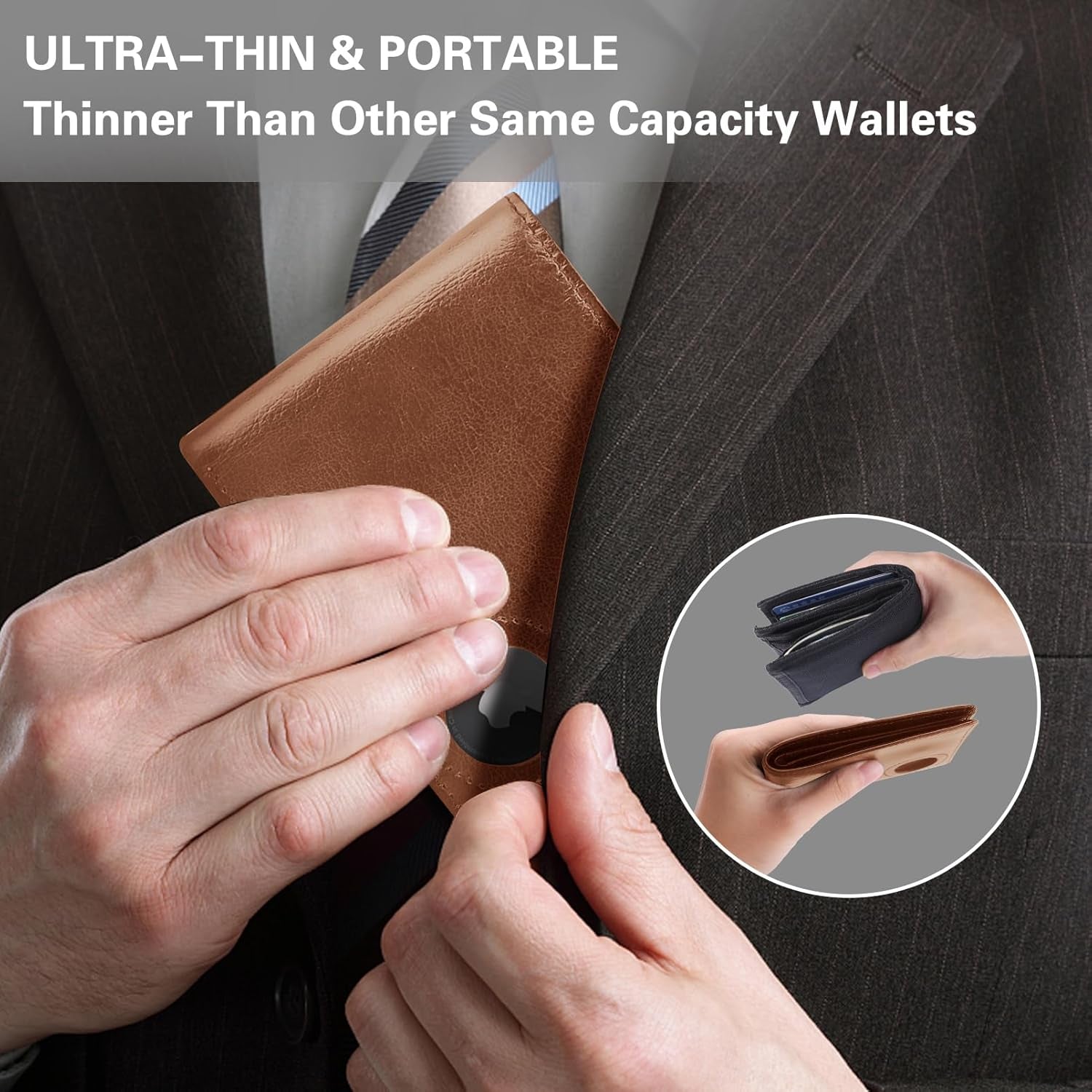 Slim Leather AirTag Wallet for Men – RFID Blocking Minimalist Design, Premium Leather Wallet with AirTag Holder, Perfect for Everyday Use - Abbycart