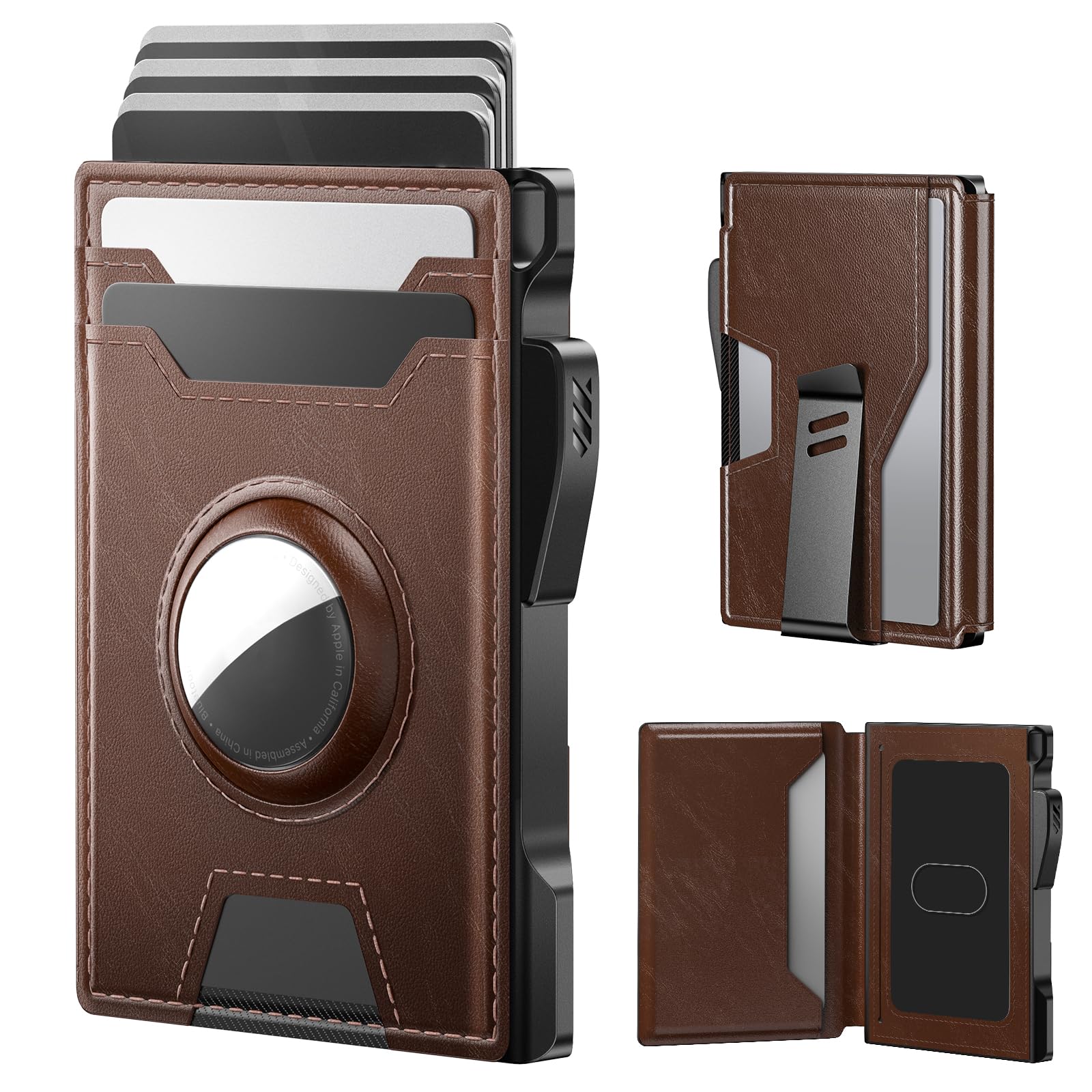 Slim Leather AirTag Wallet for Men with RFID Blocking, Money Clip & Holds 9-13 Cards