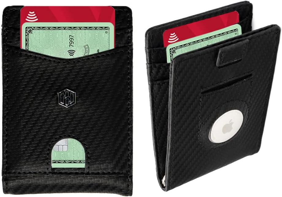 Slim Leather AirTag Wallet – RFID Blocking Bifold for Men