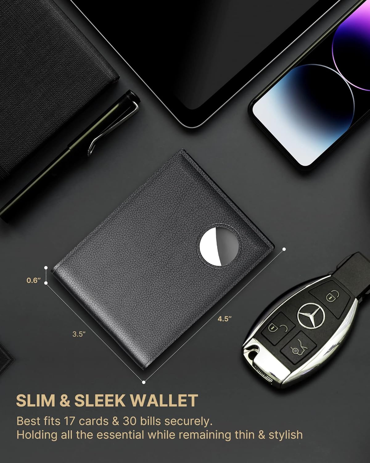 Slim Leather AirTag Wallet – RFID Blocking Bifold with 10 Card Slots, 17 - Card Capacity, and Gift - Ready Design for Men - Abbycart