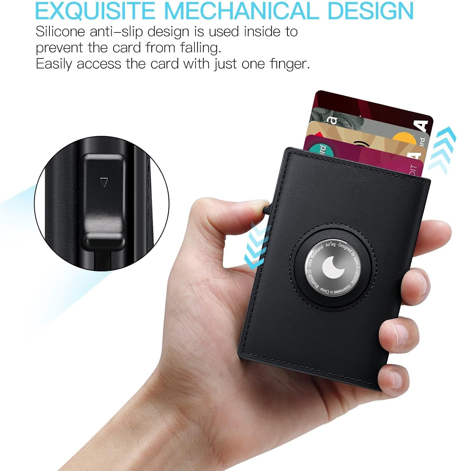 Slim Leather AirTag Wallet - RFID Blocking, Pop - Up Card Holder, Men’s Minimalist Wallet - Abbycart