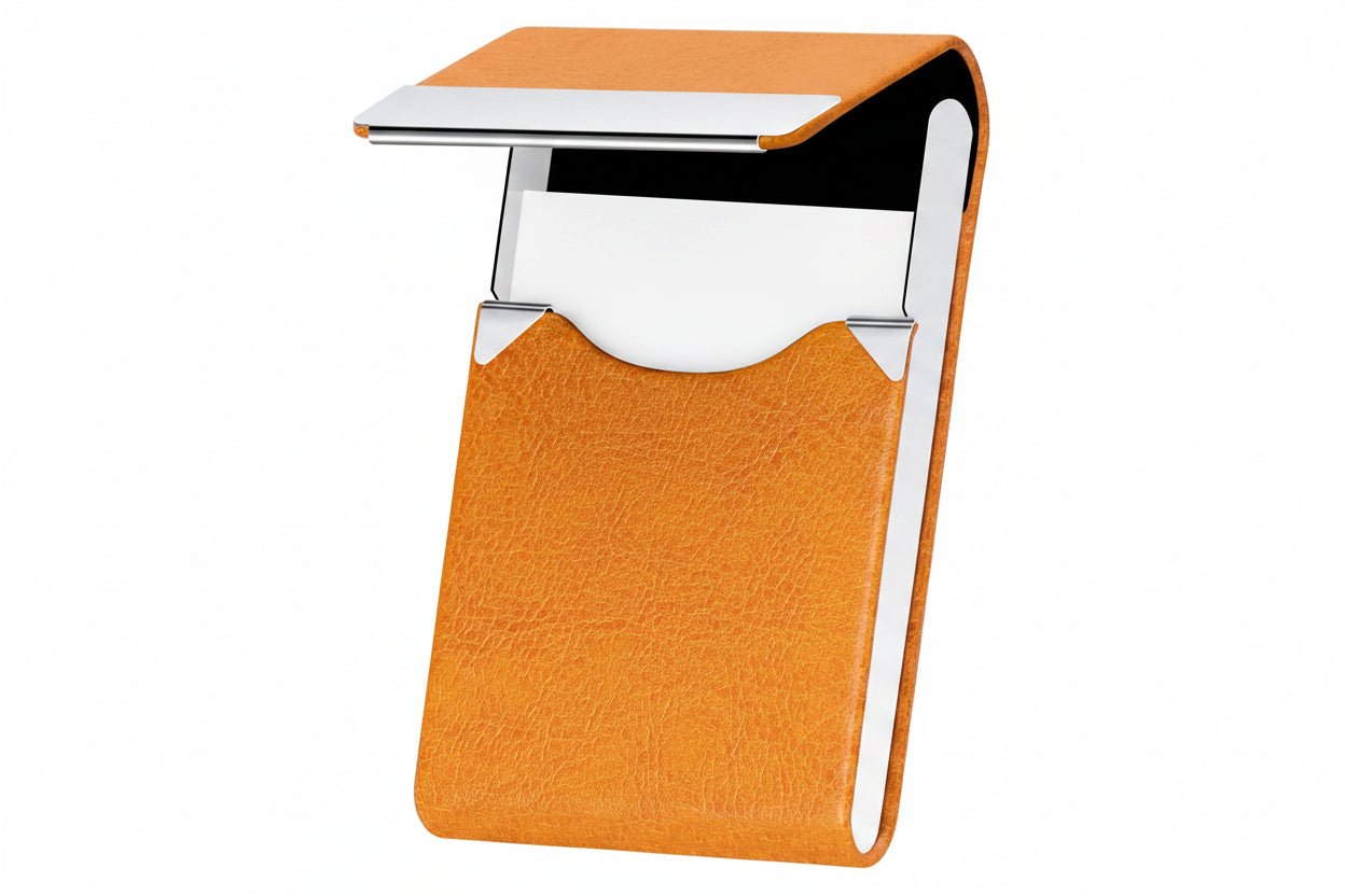 Slim Leather Business Card Holder with Magnetic Closure Case