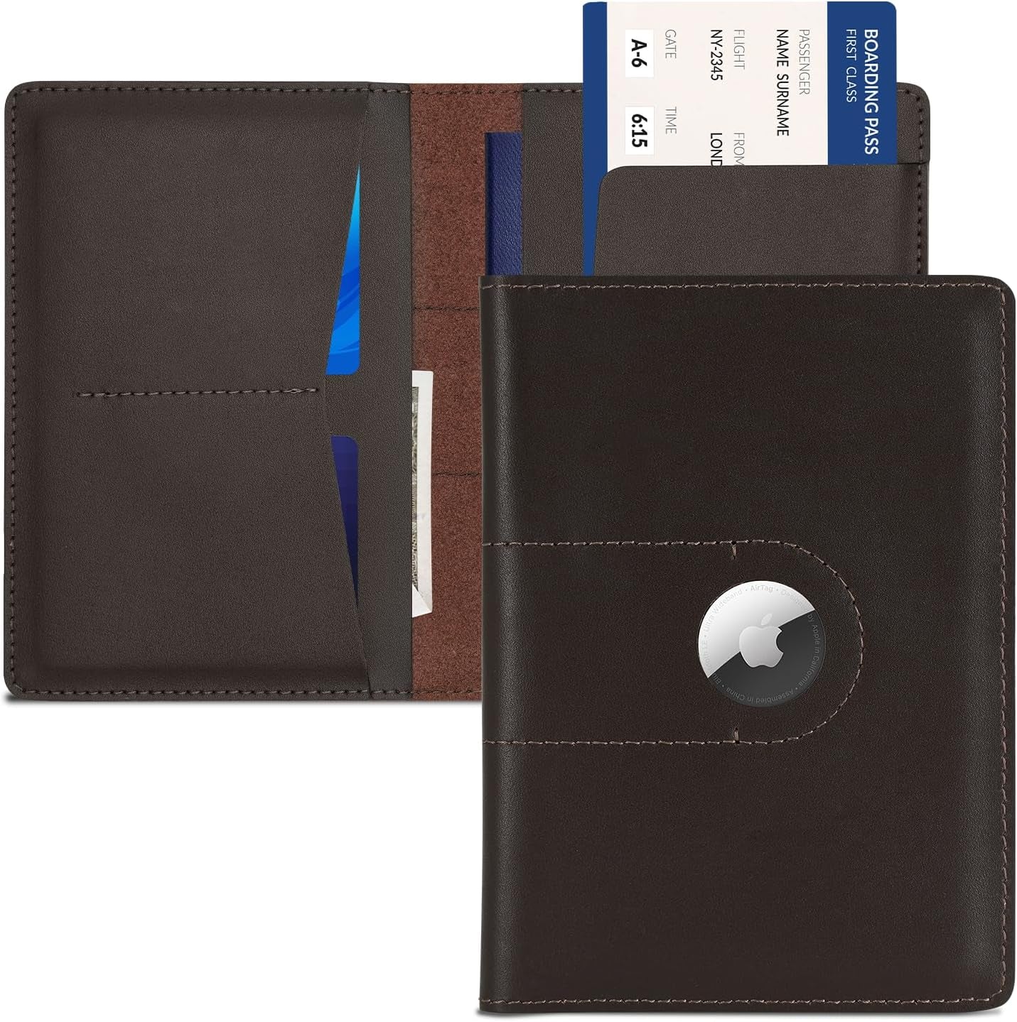 Slim Leather Passport Cover with AirTag Slot for Travelers