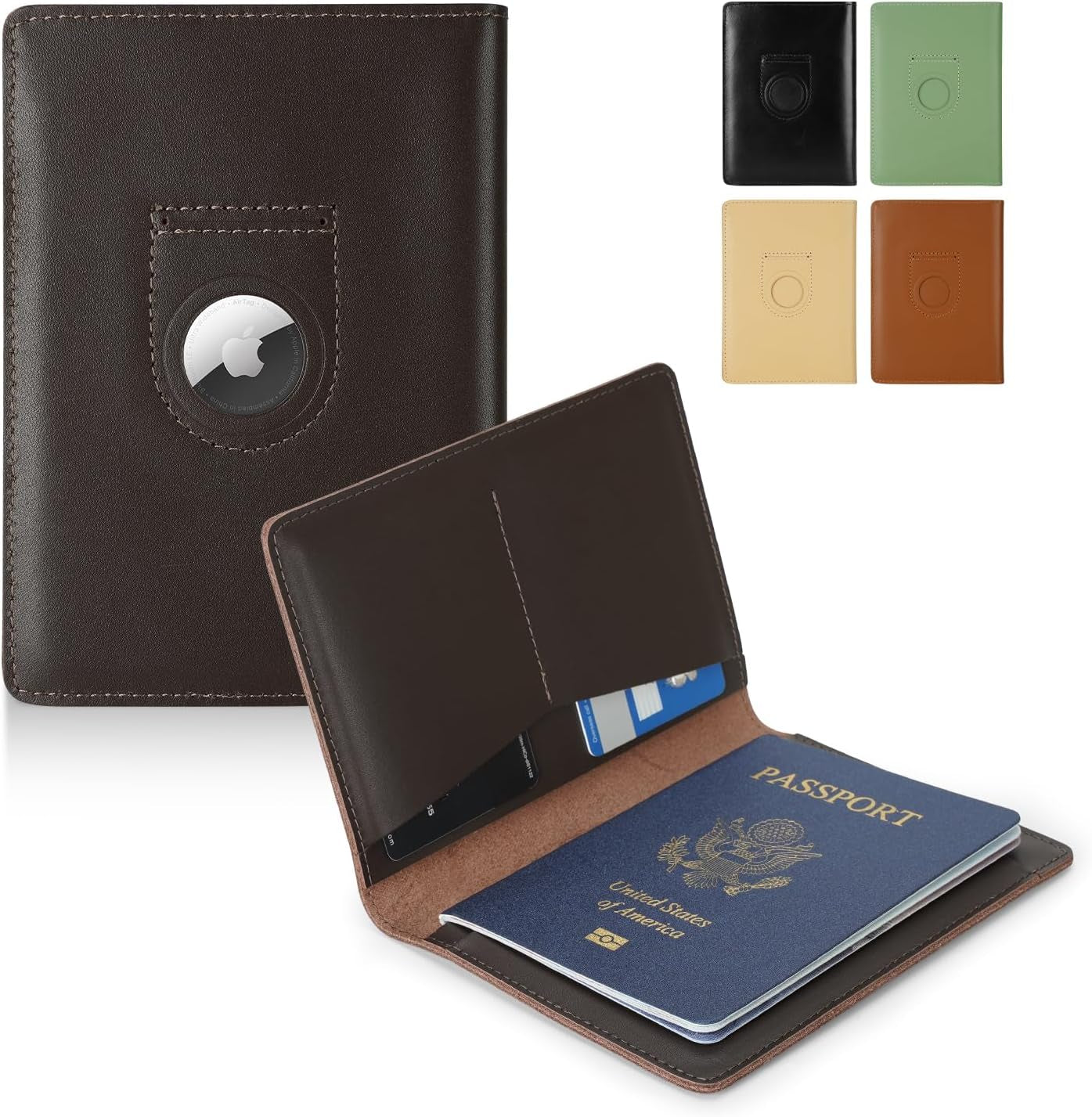 Slim Leather Passport Cover with AirTag Slot for Travelers