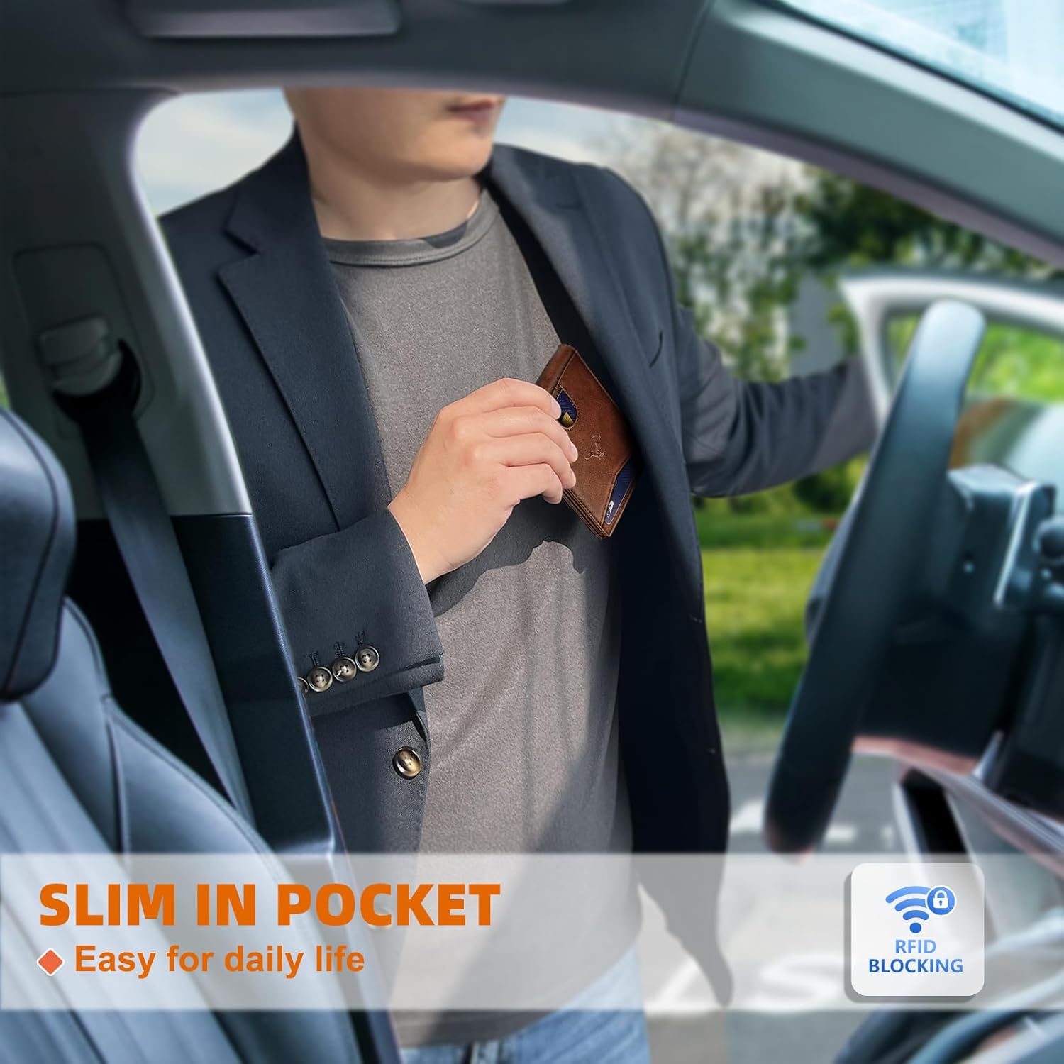 Slim Leather Wallet for Men RFID Blocking | Minimalist Front Pocket Card Holder Gift with 11 Slots - Abbycart