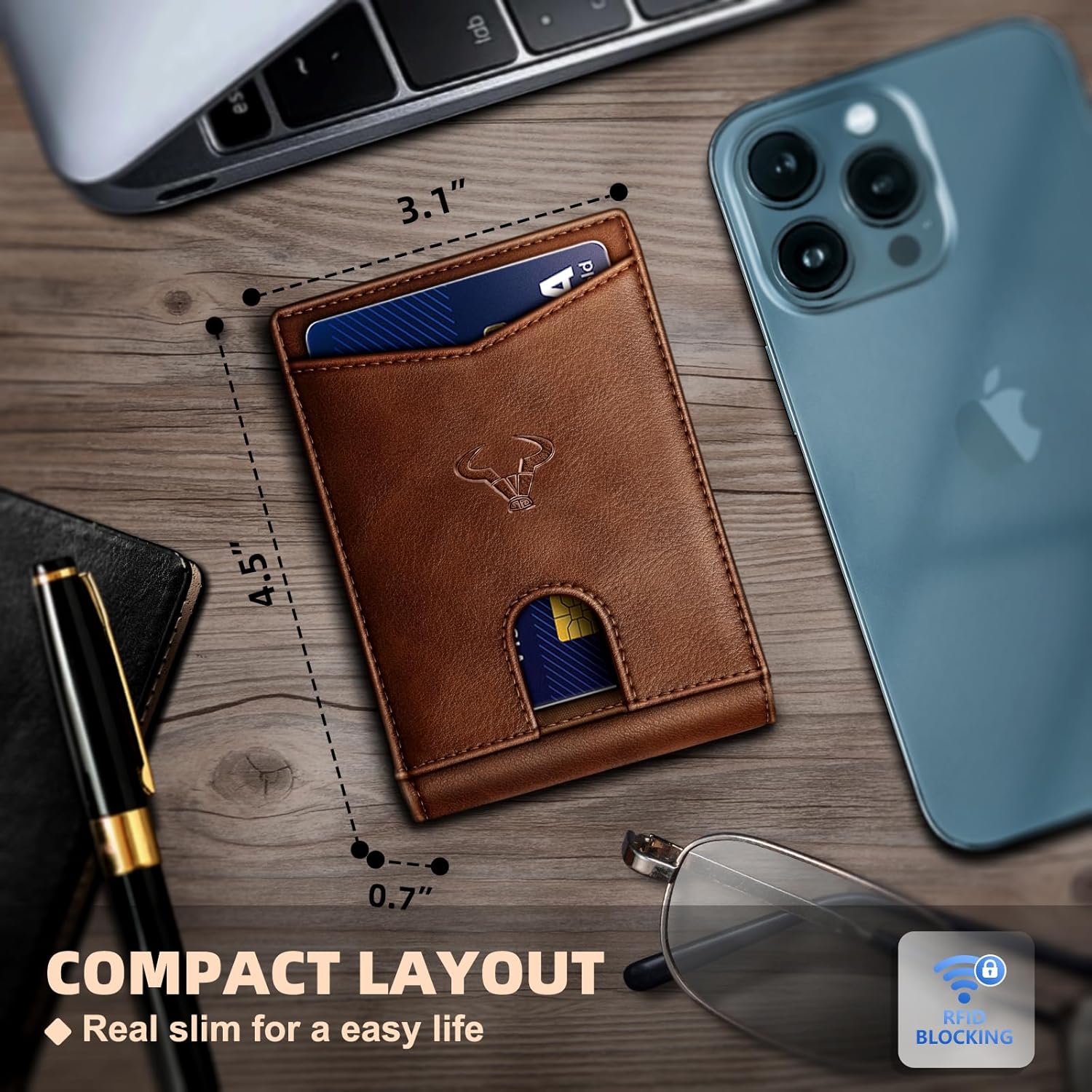 Slim Leather Wallet for Men RFID Blocking | Minimalist Front Pocket Card Holder Gift with 11 Slots - Abbycart
