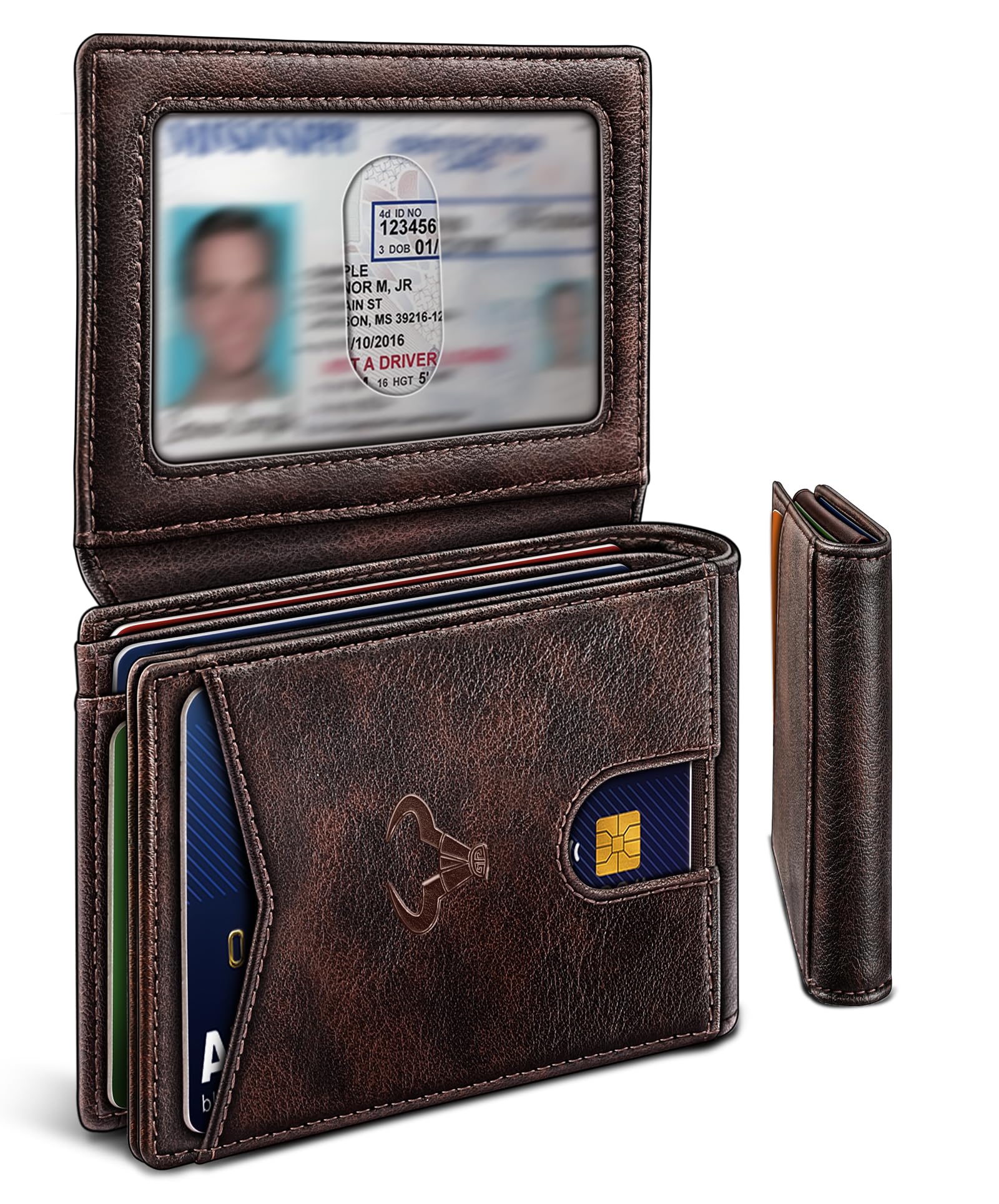 Slim Leather Wallet for Men RFID Blocking | Minimalist Front Pocket Card Holder Gift with 11 Slots - Abbycart