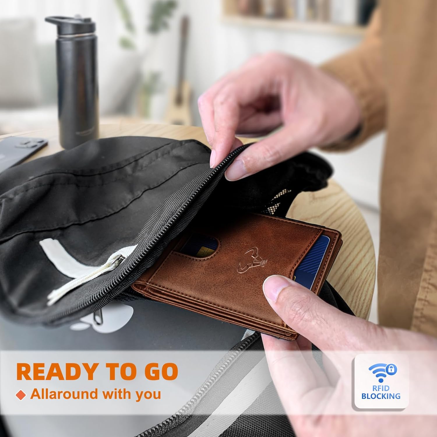 Slim Leather Wallet for Men RFID Blocking | Minimalist Front Pocket Card Holder Gift with 11 Slots - Abbycart