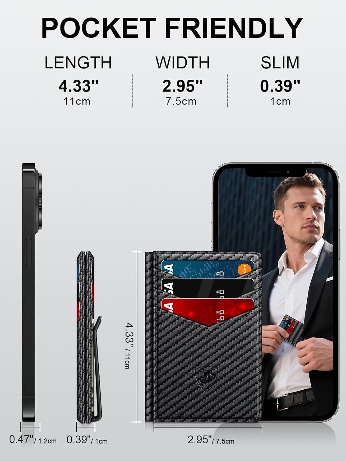 Slim Leather Wallet – RFID Blocking with Money Clip & ID Window - Abbycart