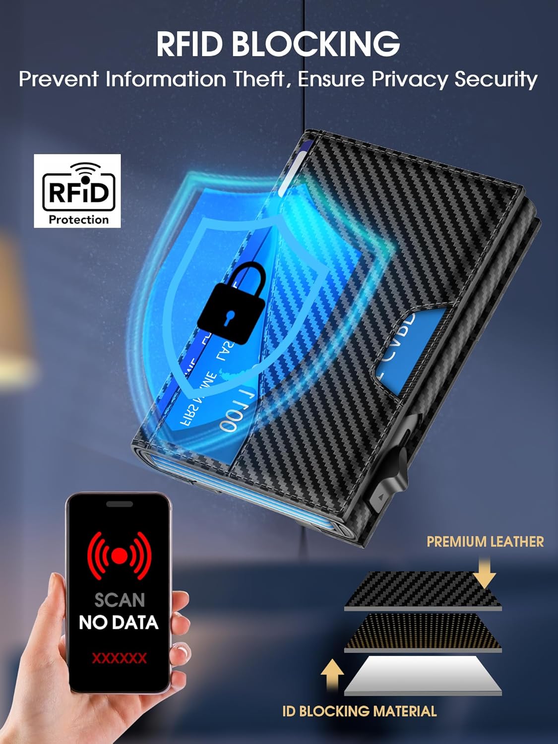 Slim Minimalist Men's Wallet with Money Clip – RFID Blocking, Holds 9 - 13 Cards - Abbycart