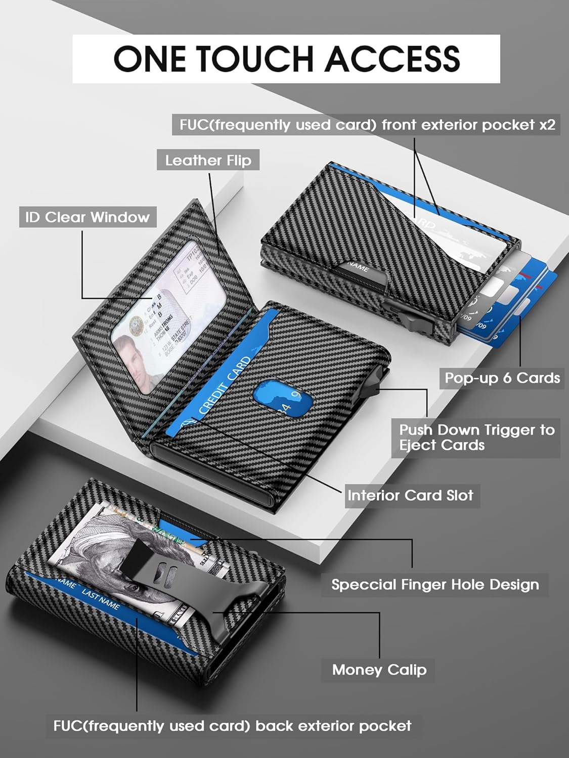 Slim Minimalist Men's Wallet with Money Clip – RFID Blocking, Holds 9 - 13 Cards - Abbycart