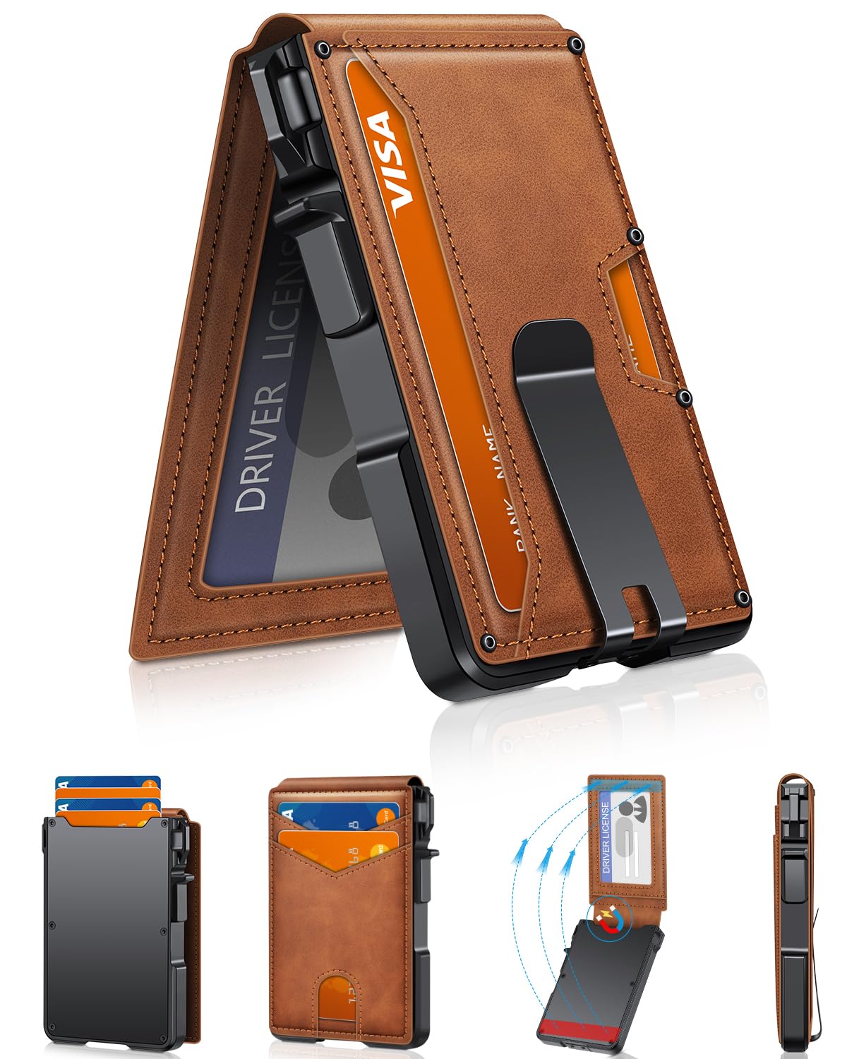 Slim Minimalist Wallet for Men with Money Clip – RFID Blocking, Pop - Up Card Holder, Holds 9 - 13 Cards - Abbycart