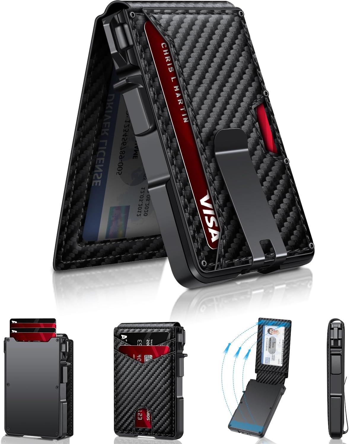 Slim Minimalist Wallet for Men with Money Clip – RFID Blocking, Pop - Up Card Holder, Holds 9 - 13 Cards - Abbycart