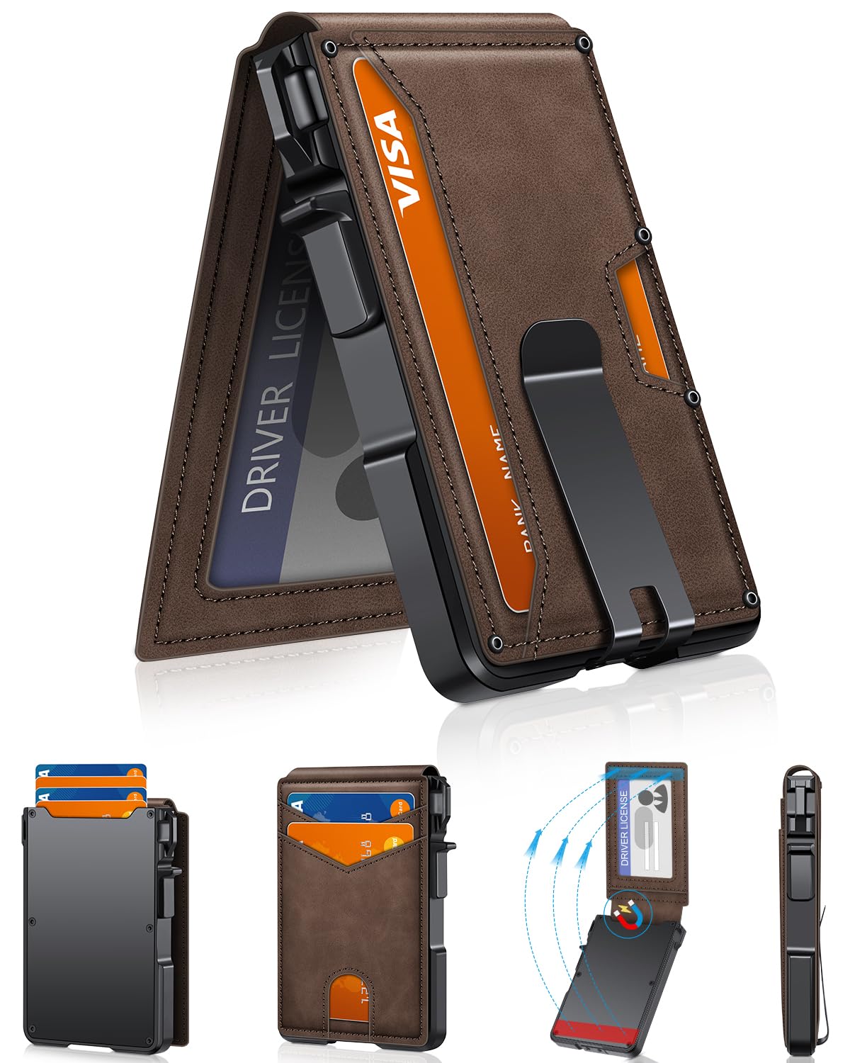 Slim Minimalist Wallet for Men with Money Clip – RFID Blocking, Pop - Up Card Holder, Holds 9 - 13 Cards - Abbycart