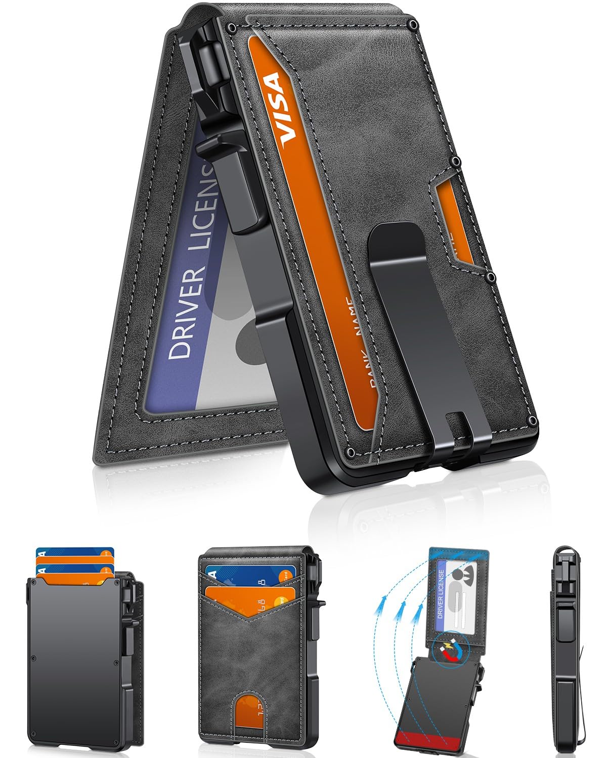 Slim Minimalist Wallet for Men with Money Clip – RFID Blocking, Pop - Up Card Holder, Holds 9 - 13 Cards - Abbycart