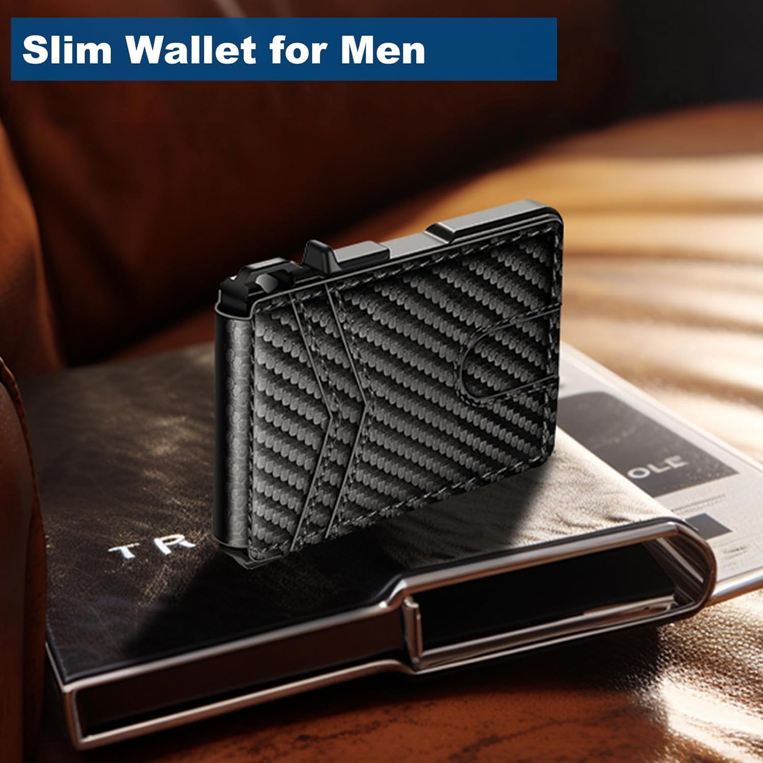 Slim Minimalist Wallet for Men with Money Clip – RFID Blocking, Pop - Up Card Holder, Holds 9 - 13 Cards - Abbycart