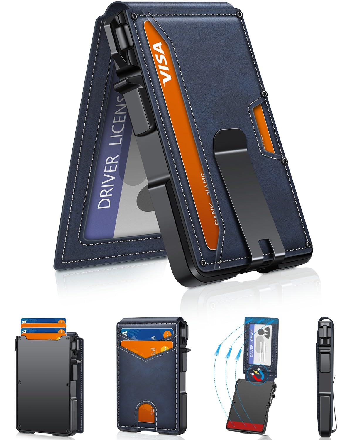 Slim Minimalist Wallet for Men with Money Clip – RFID Blocking, Pop - Up Card Holder, Holds 9 - 13 Cards - Abbycart