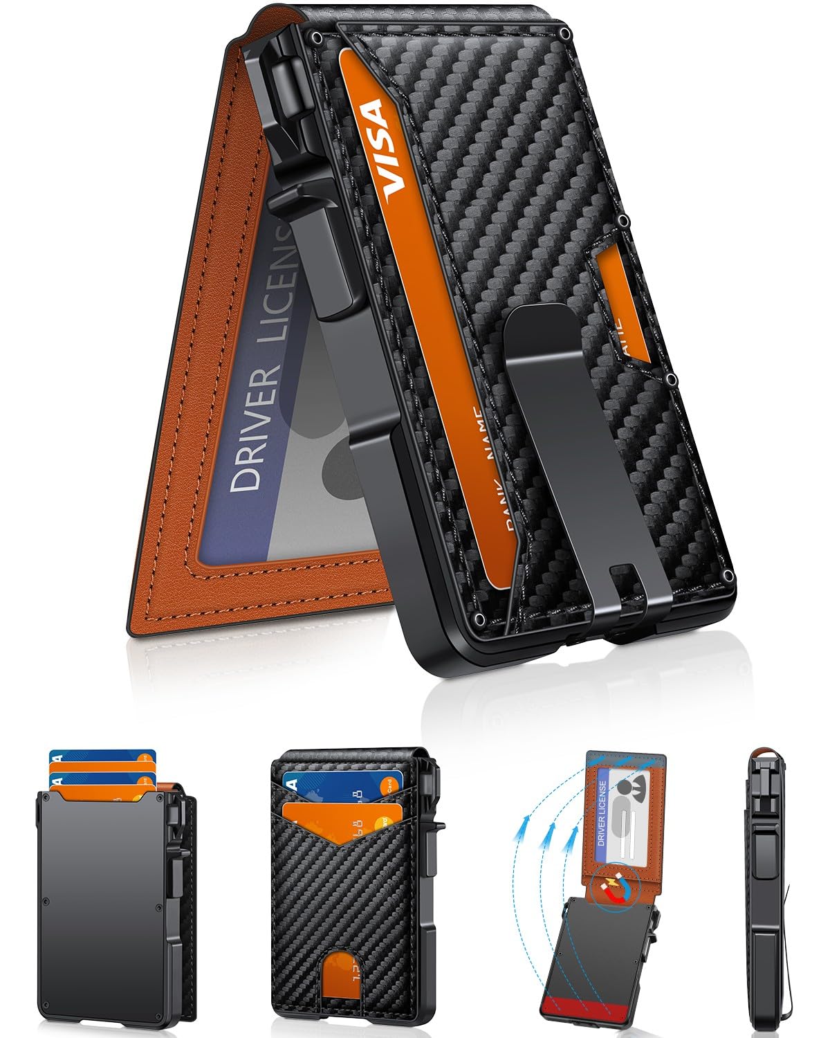 Slim Minimalist Wallet for Men with Money Clip – RFID Blocking, Pop - Up Card Holder, Holds 9 - 13 Cards - Abbycart