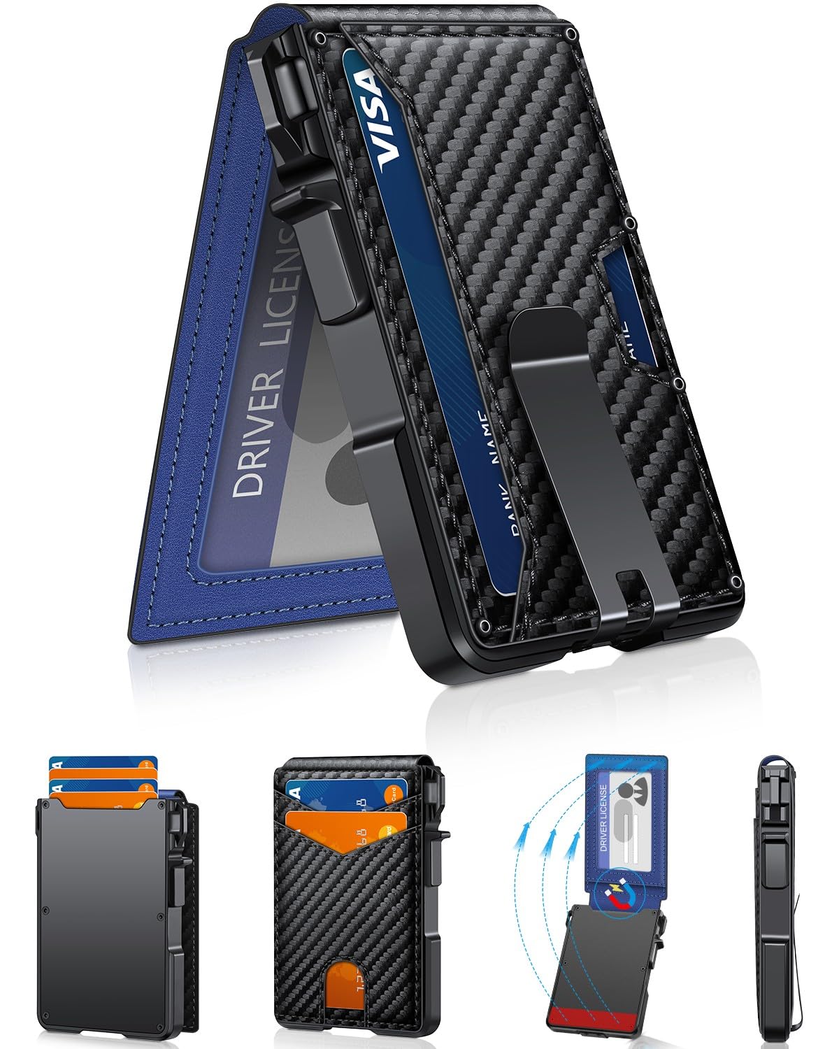 Slim Minimalist Wallet for Men with Money Clip – RFID Blocking, Pop - Up Card Holder, Holds 9 - 13 Cards - Abbycart