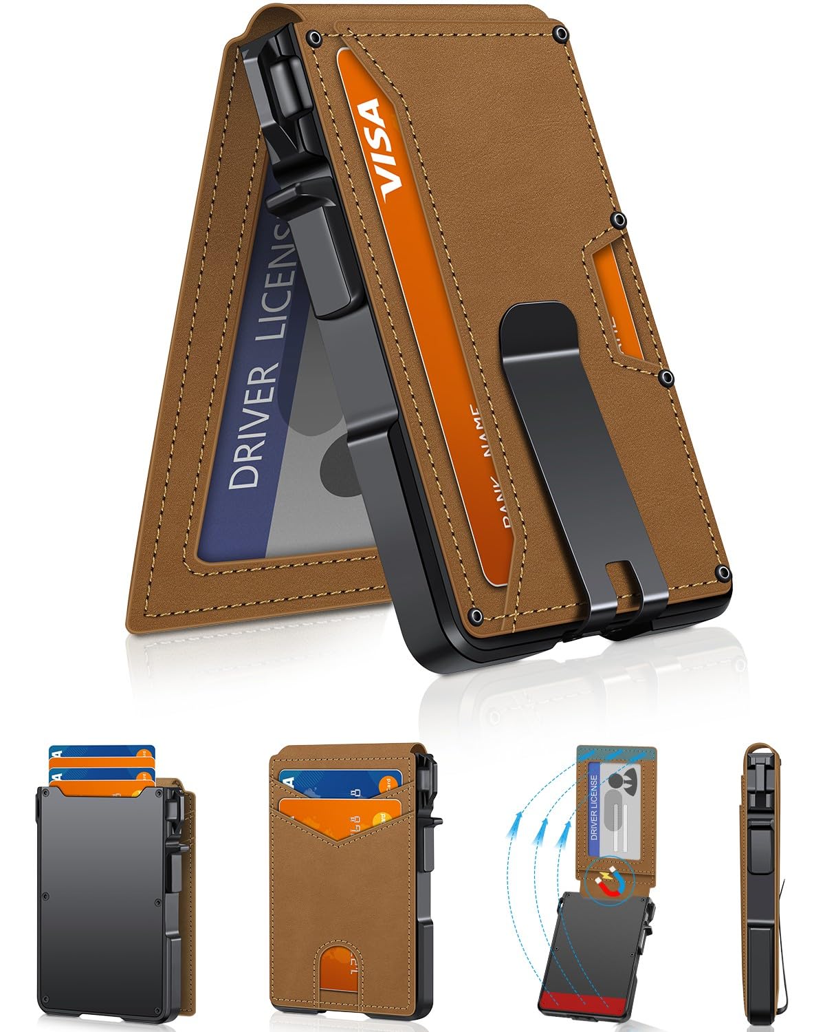 Slim Minimalist Wallet for Men with Money Clip – RFID Blocking, Pop - Up Card Holder, Holds 9 - 13 Cards - Abbycart