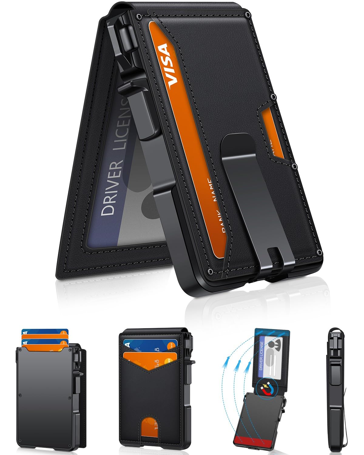 Slim Minimalist Wallet for Men with Money Clip – RFID Blocking, Pop - Up Card Holder, Holds 9 - 13 Cards - Abbycart