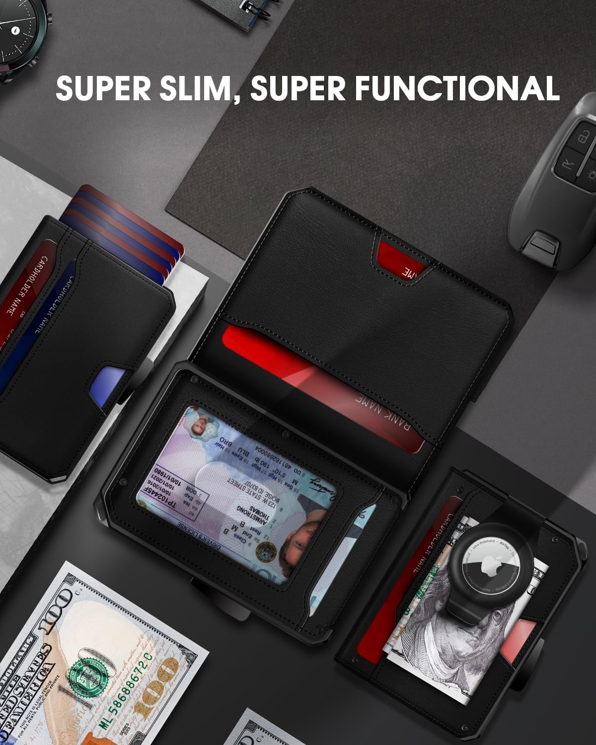 Slim RFID AirTag Wallet for Men – Leather Pop Up Card Holder Clip - Abbycart