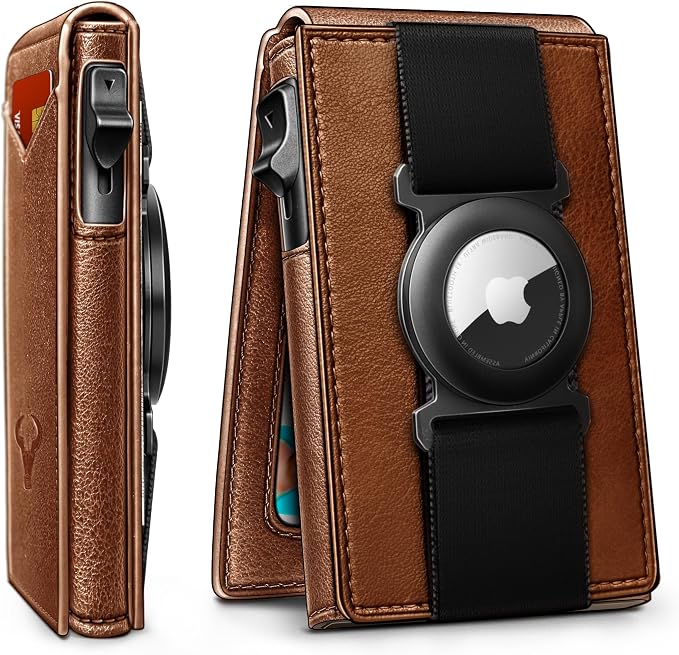Slim RFID Airtag Wallet for Men – Minimalist Leather Front Pocket Wallet with Pop-Up Card Access