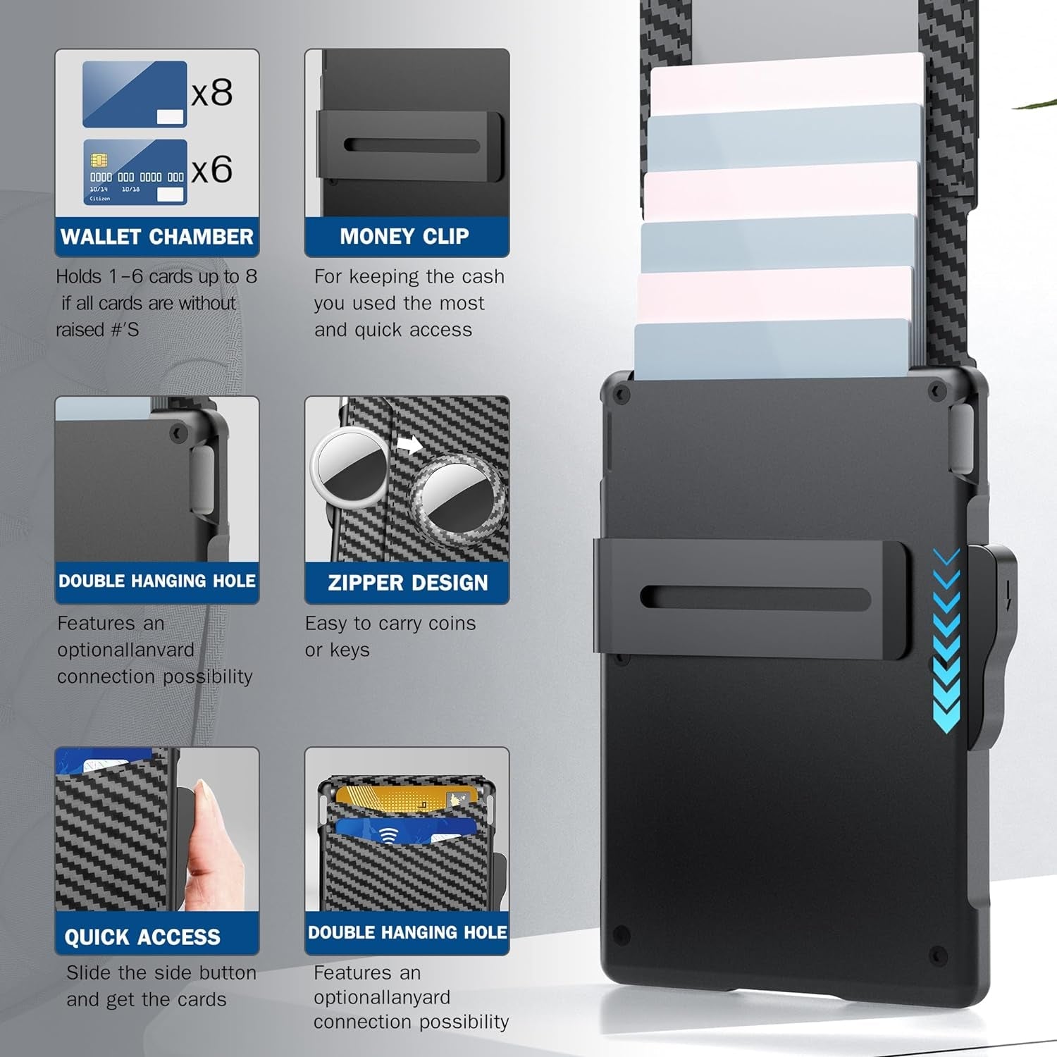 Slim RFID Airtag Wallet for Men - Pop-Up Leather Card Holder & Money Clip