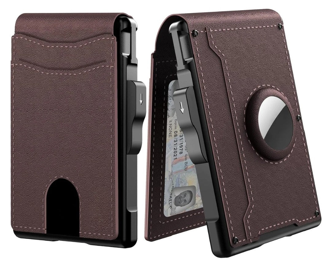 Slim RFID Airtag Wallet for Men - Pop-Up Leather Card Holder & Money Clip