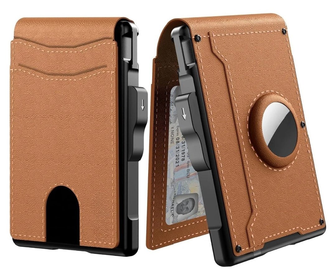 Slim RFID Airtag Wallet for Men - Pop-Up Leather Card Holder & Money Clip