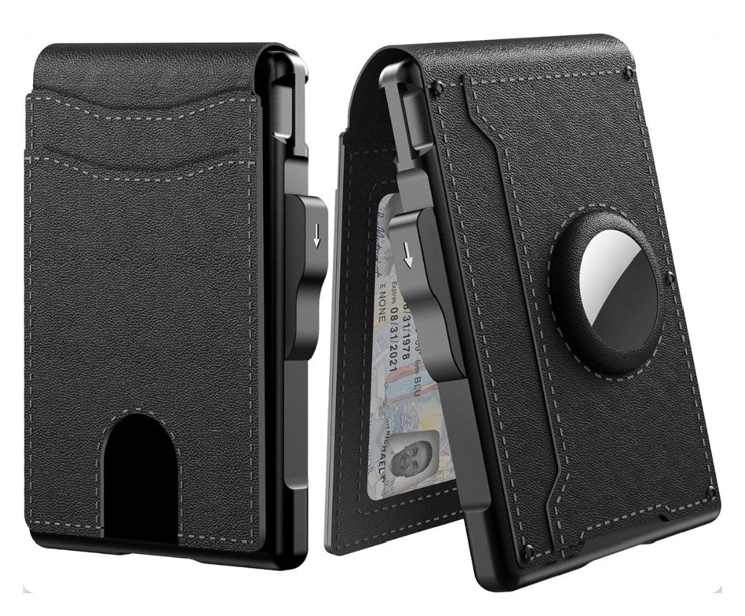 Slim RFID Airtag Wallet for Men - Pop-Up Leather Card Holder & Money Clip