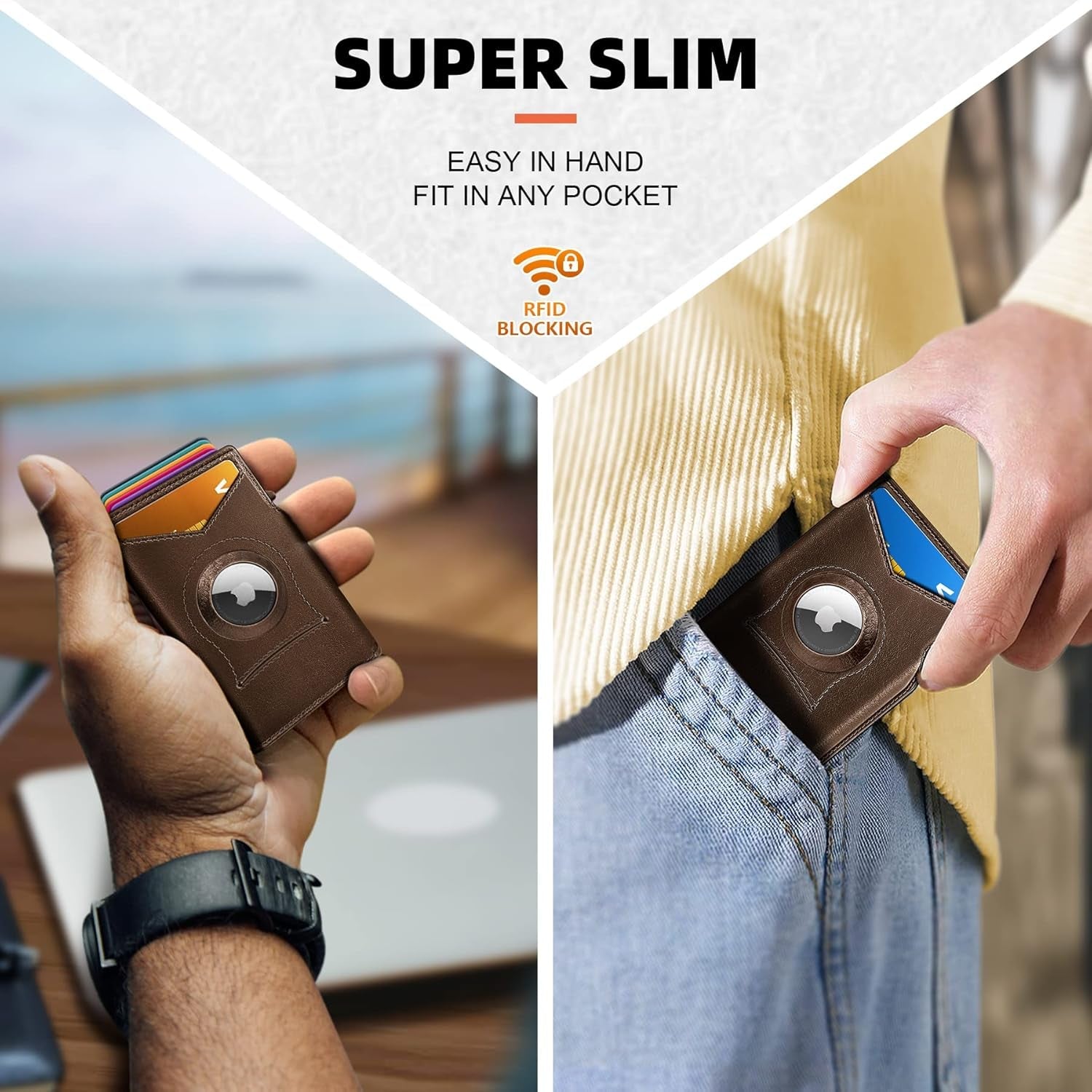 Slim RFID Blocking Airtag Wallet for Men – Minimalist Leather Wallet with Money Clip - Abbycart