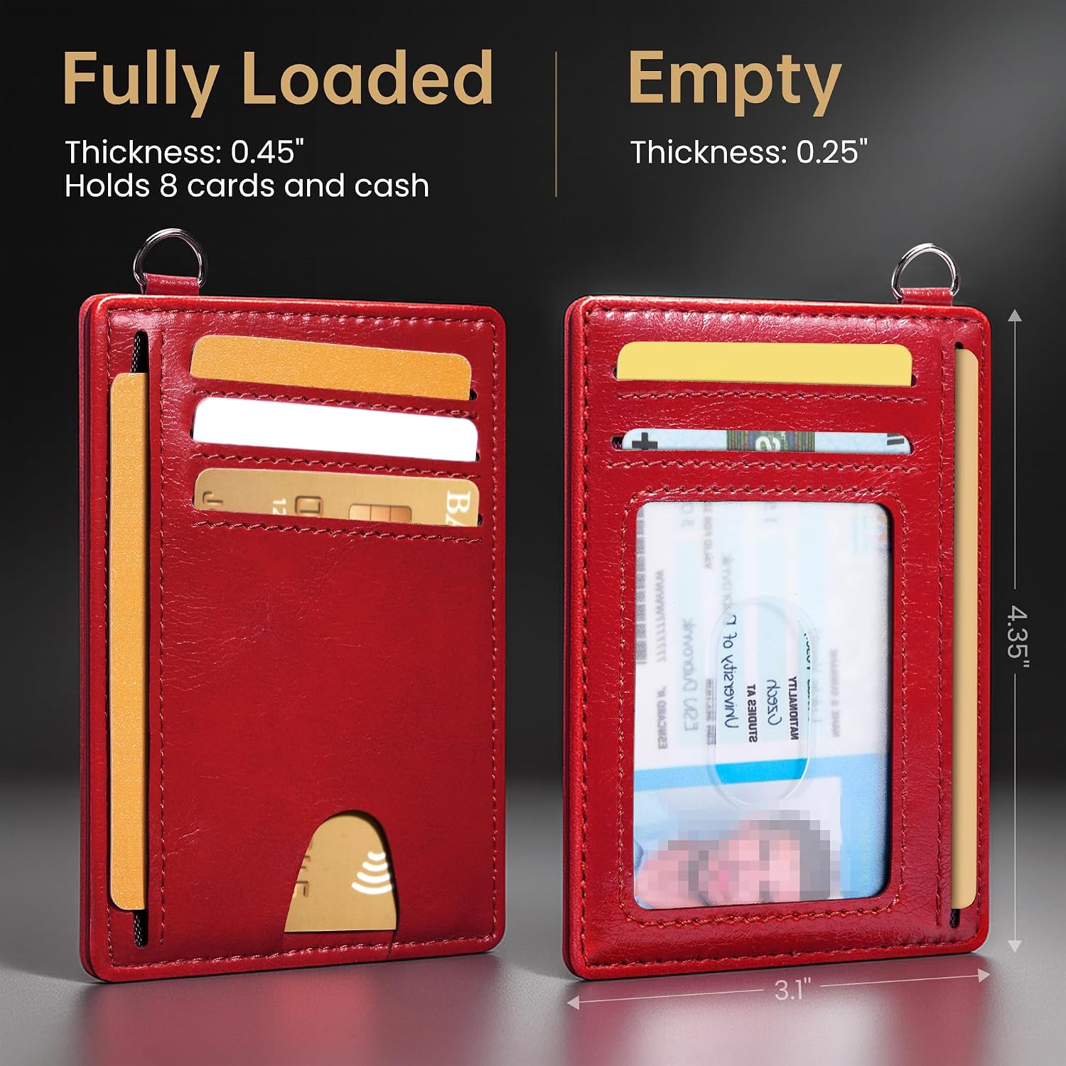 Mayski Slim Wallet, Credit Card Holder for Women, Minimalist Front Pocket RFID Blocking Card Cases, Small Wallet Women Men(Oiled Wax Cherry)