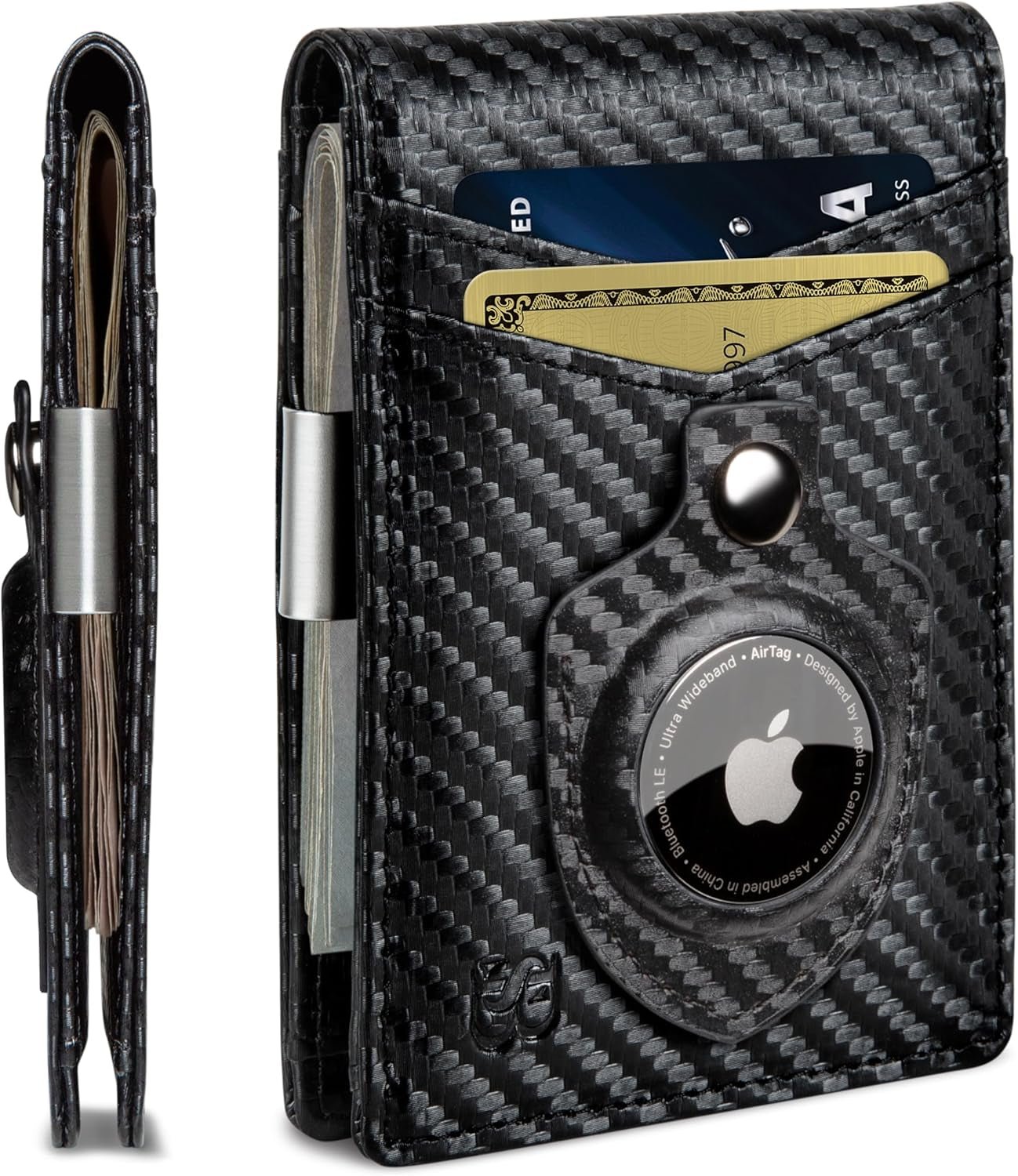 Slim RFID Blocking Leather Money Clip Wallet for Men with AirTag Holder – Minimalist Front Pocket Design, 11 Card Slots - Abbycart