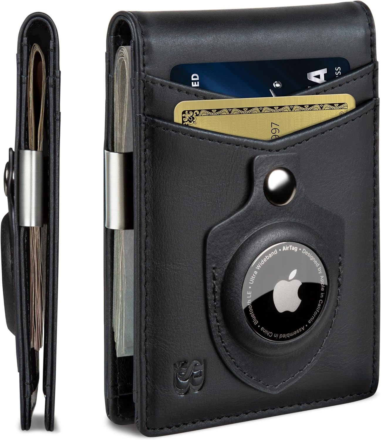 Slim RFID Blocking Leather Money Clip Wallet for Men with AirTag Holder – Minimalist Front Pocket Design, 11 Card Slots - Abbycart