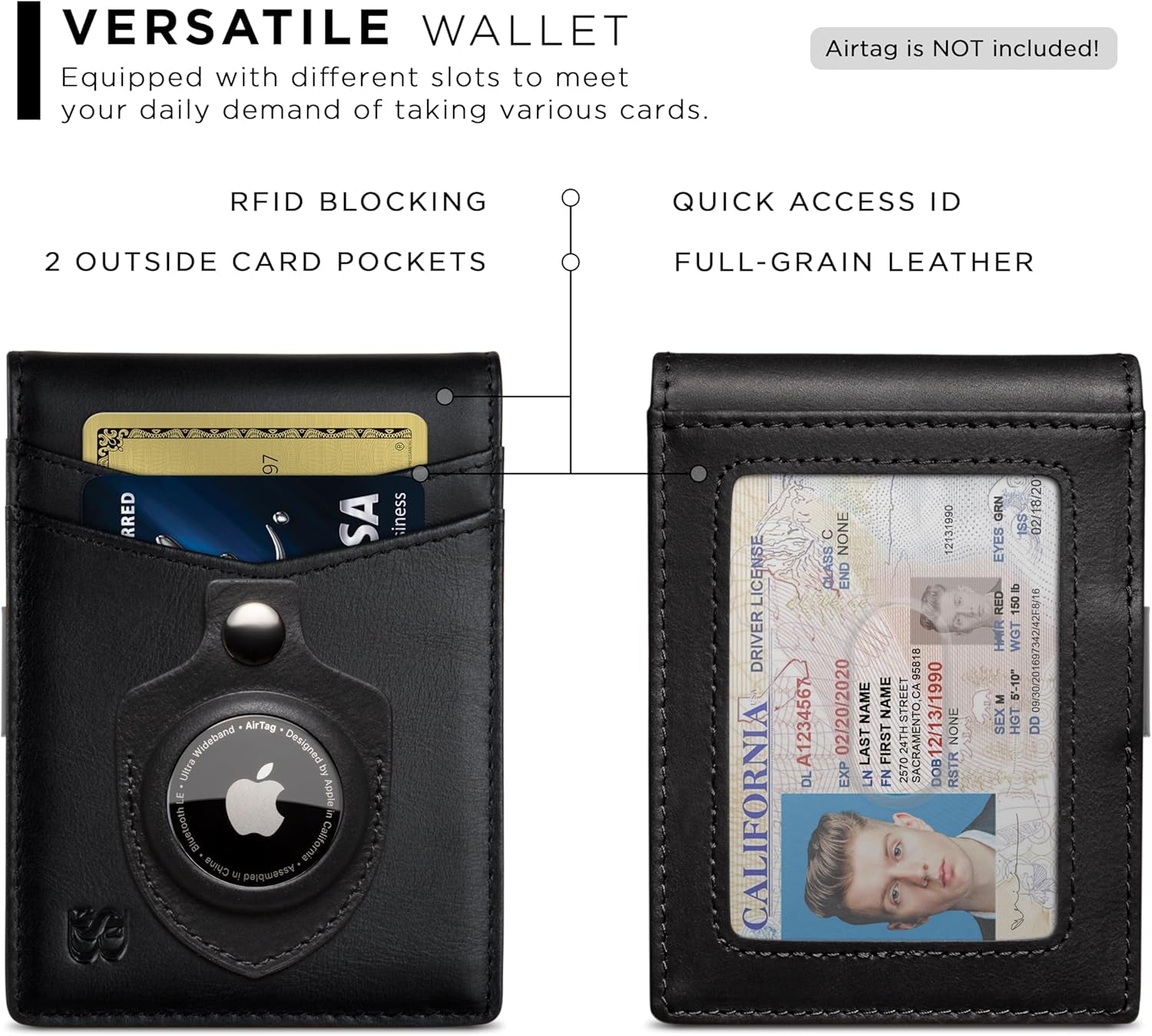 Slim RFID Blocking Leather Money Clip Wallet for Men with AirTag Holder – Minimalist Front Pocket Design, 11 Card Slots - Abbycart