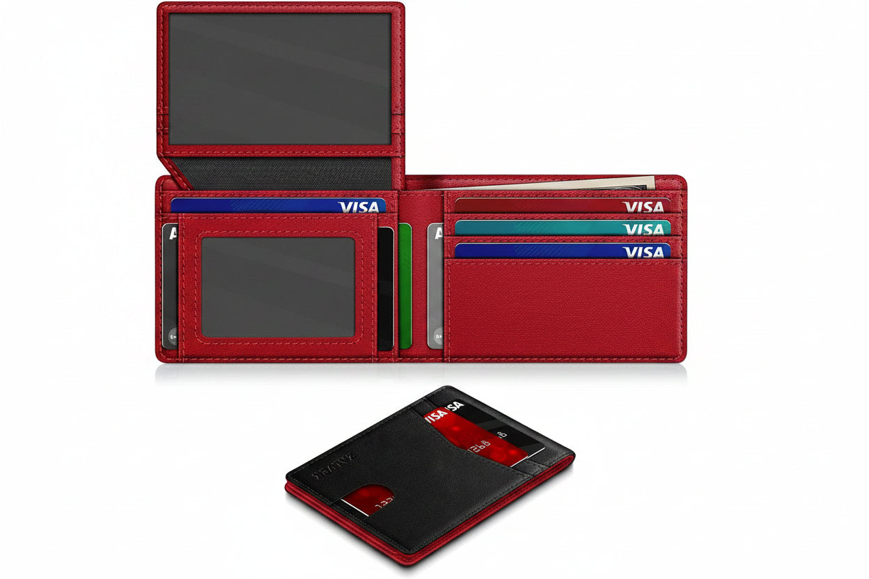 Slim RFID Blocking Leather Wallet for Men with 14 Card Slots