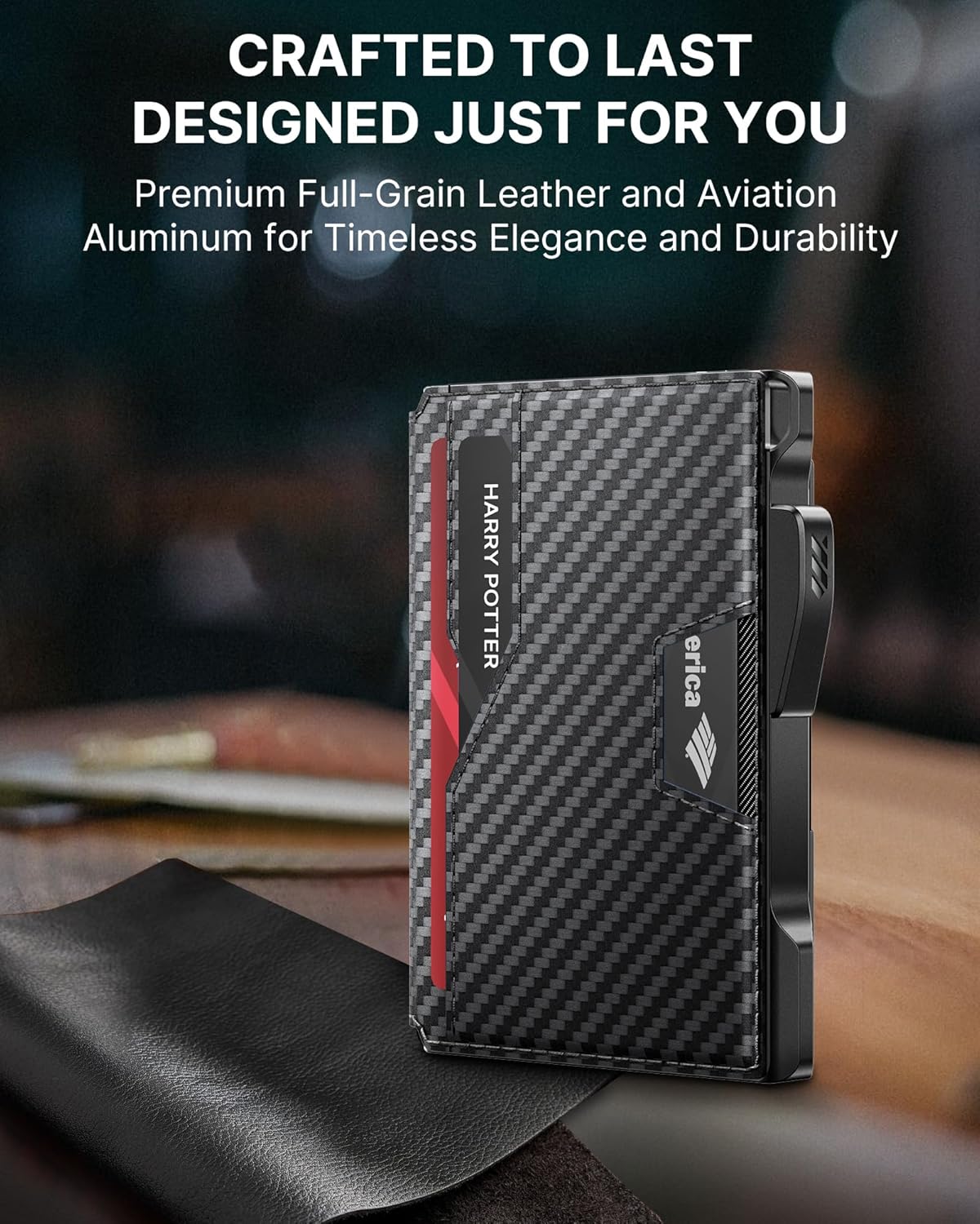 typecase Wallet for Men: Rfid-blocking with Money Clip Slim Leather Bifold Wallet ID Window Smart Pop Up Card Case Hold 9-13 Cards Front Pocket Wallet Gift for Men (Carbon Fiber Black)