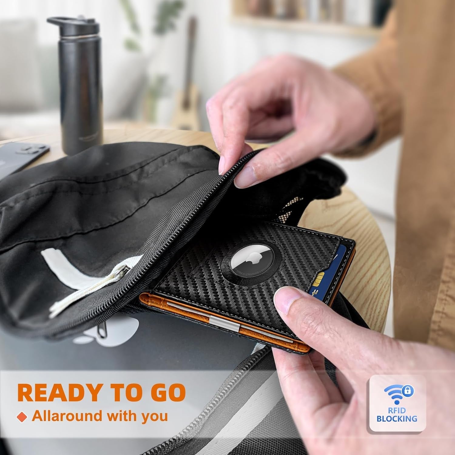 Slim RFID Leather Wallet for Men – AirTag Compatible with 11 Card Slots - Abbycart