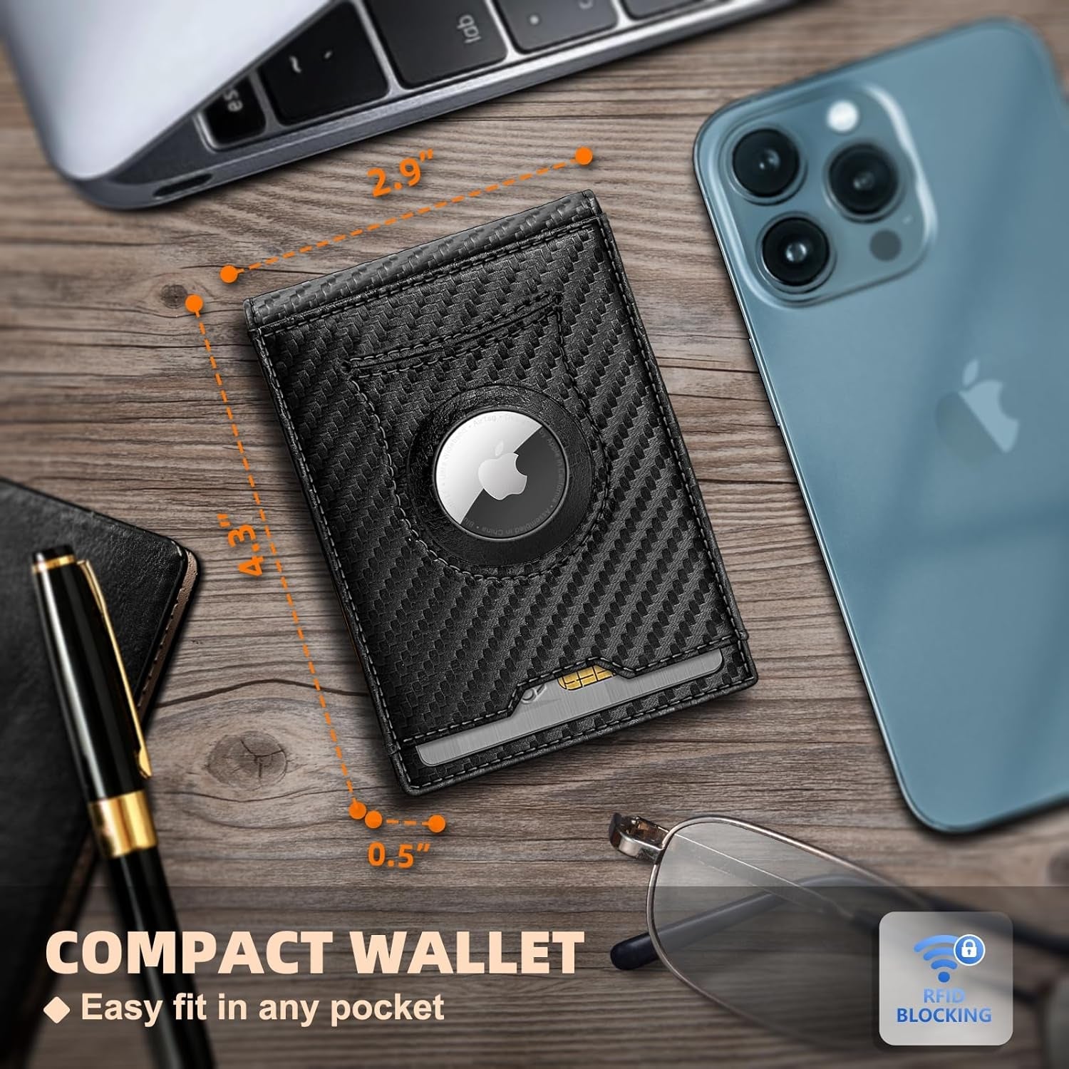 Slim RFID Leather Wallet for Men – AirTag Compatible with 11 Card Slots - Abbycart