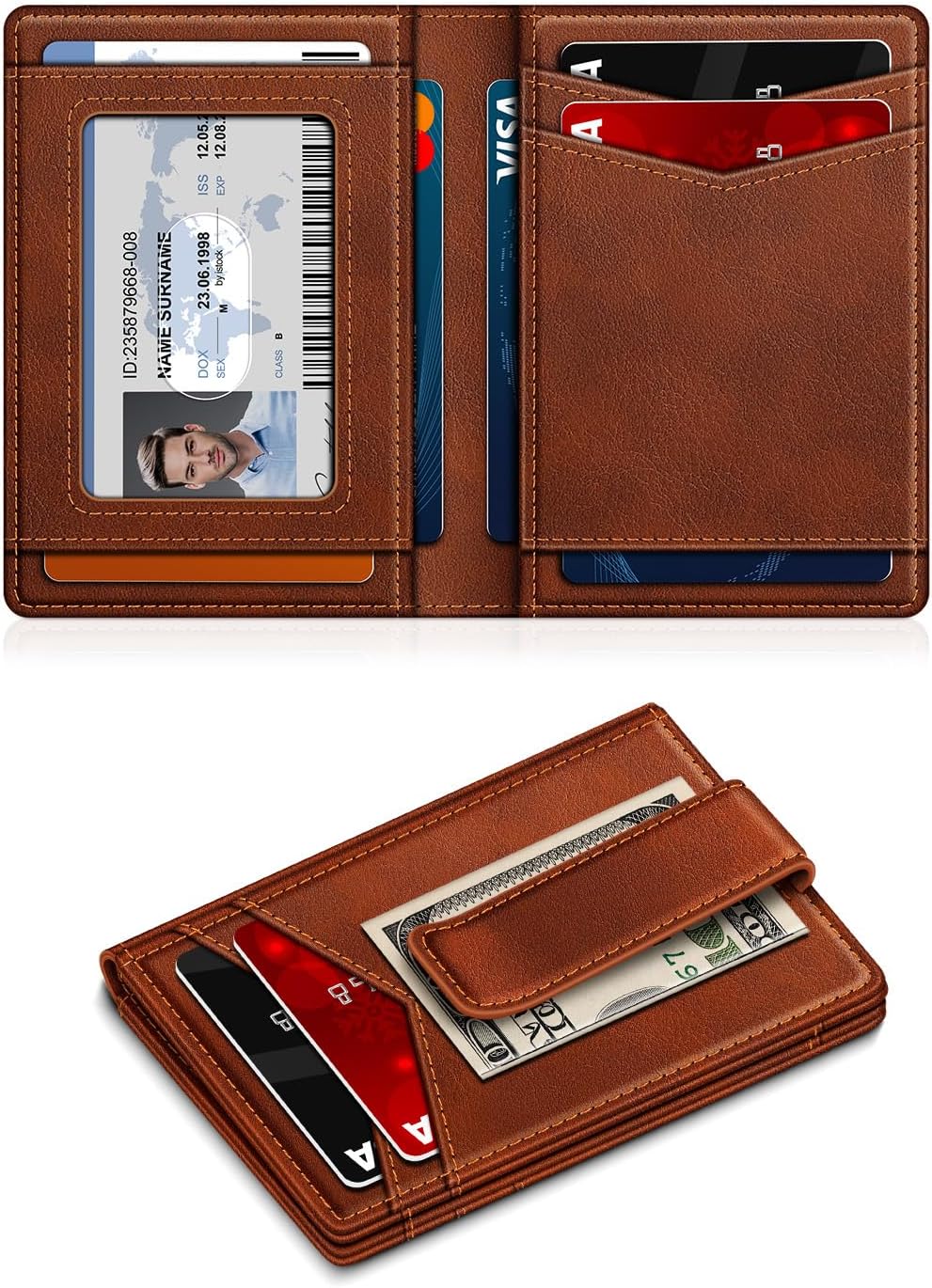 Slim RFID Leather Wallet for Men – Minimalist Bifold Card Holder with Money Clip - Abbycart