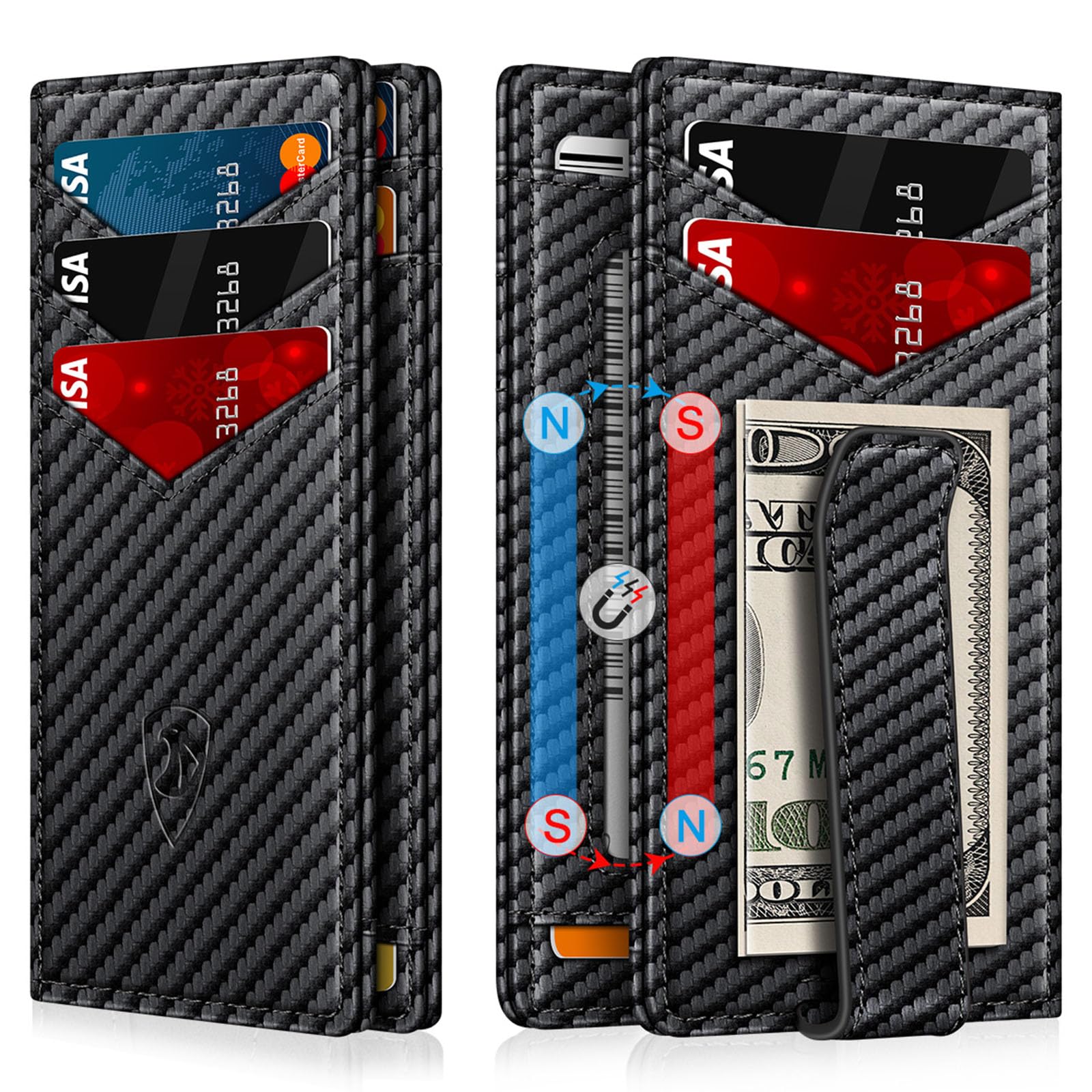 Slim RFID Leather Wallet for Men – Minimalist Bifold Card Holder with Money Clip