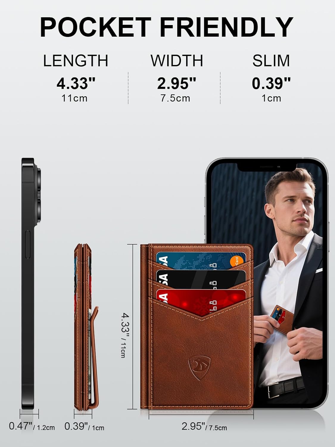 Slim RFID Leather Wallet for Men – Minimalist Bifold Card Holder with Money Clip - Abbycart