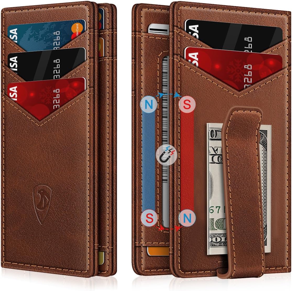 Slim RFID Leather Wallet for Men – Minimalist Bifold Card Holder with Money Clip