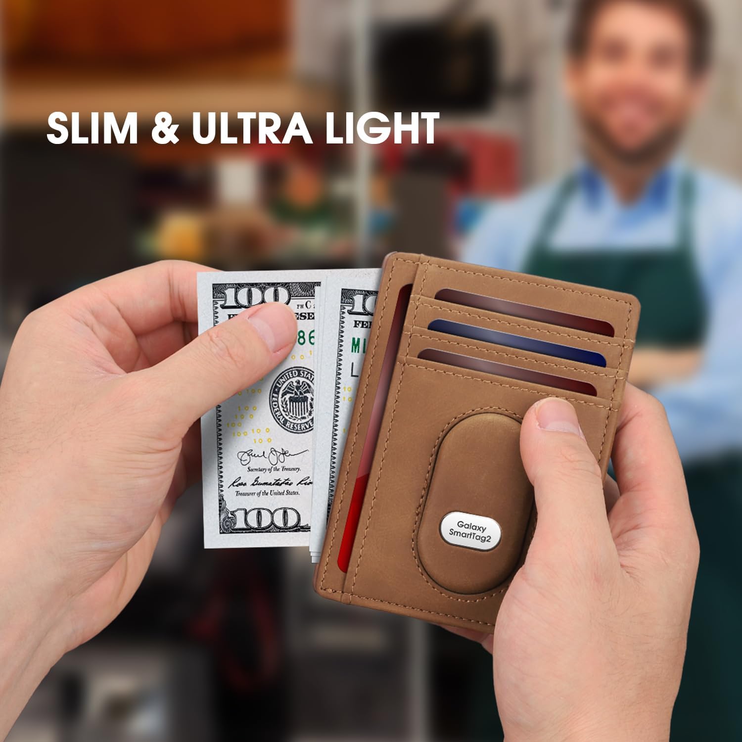 Slim RFID Leather Wallet for Men with SmartTag 2 Holder & Card Slots - Abbycart