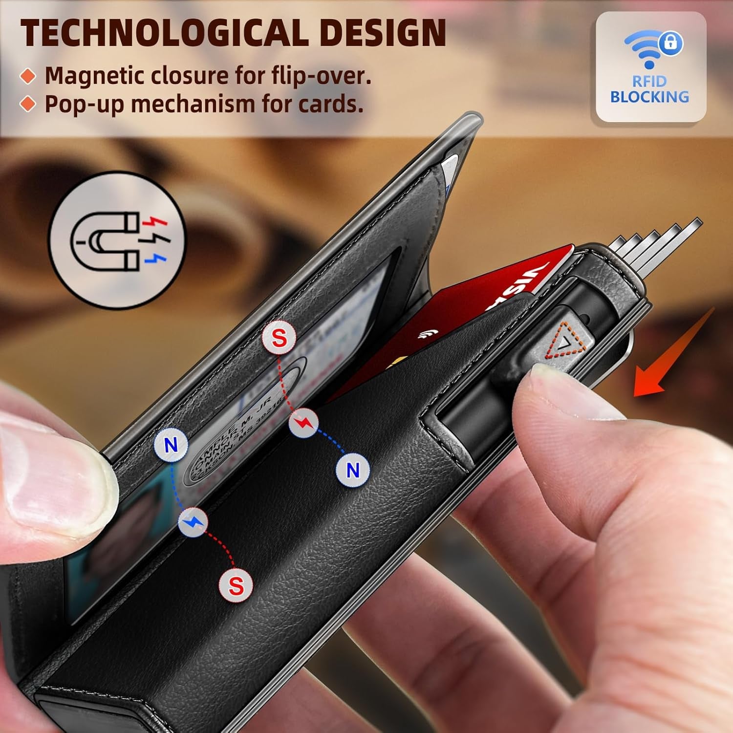 Slim RFID Money Clip Wallet for Men – Leather AirTag Holder, 9 Card Slots, Magnetic Flip - Abbycart