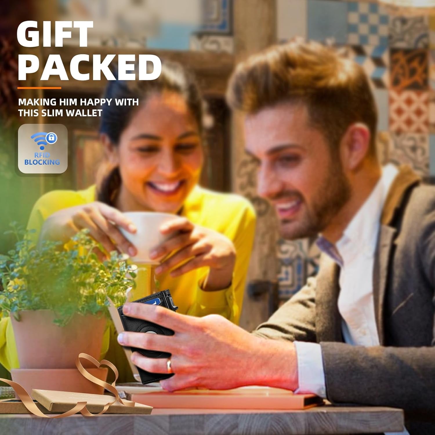 Slim RFID Money Clip Wallet for Men – Leather AirTag Holder, 9 Card Slots, Magnetic Flip - Abbycart