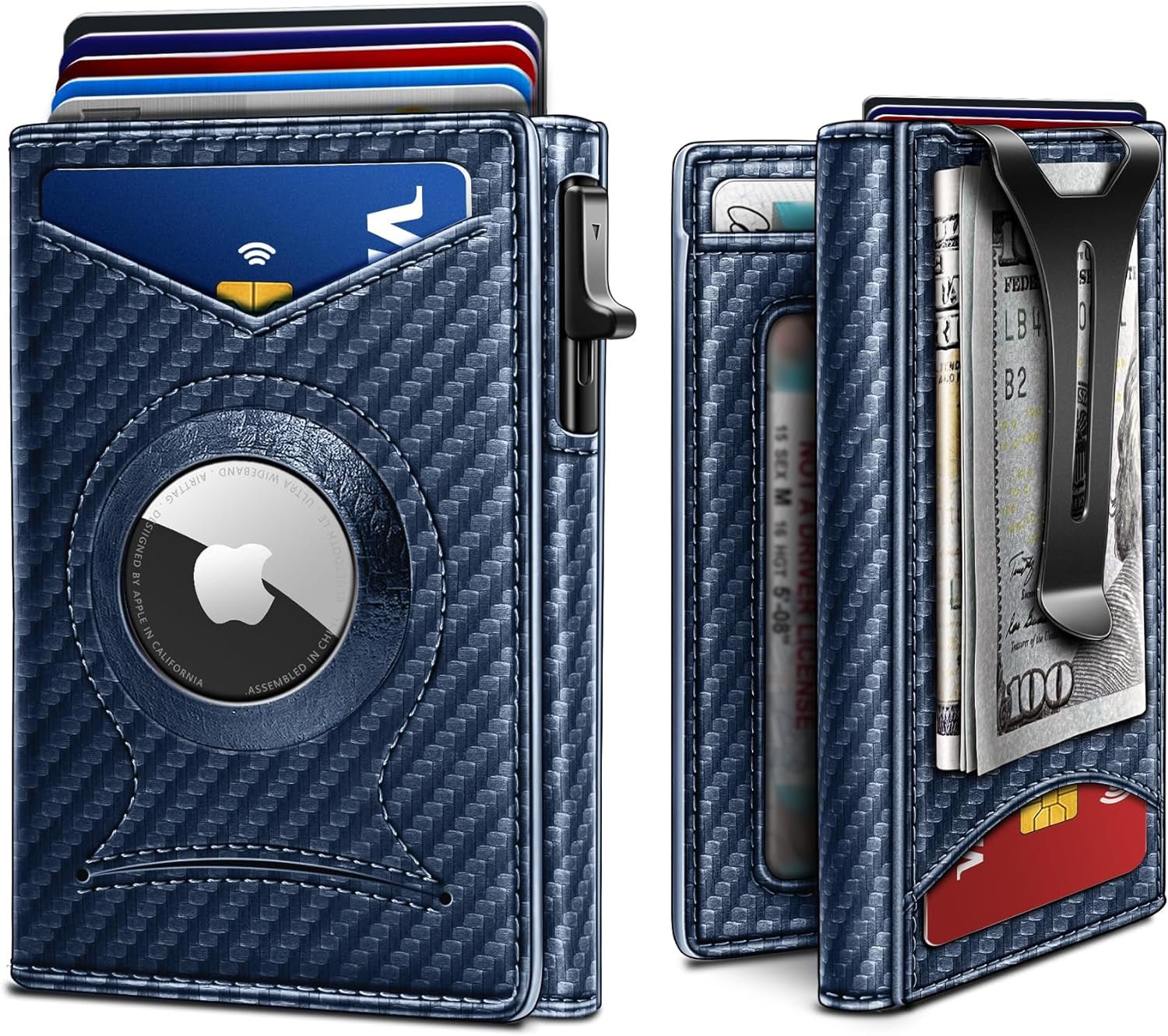 Slim RFID Money Clip Wallet for Men – Leather AirTag Holder, 9 Card Slots, Magnetic Flip - Abbycart