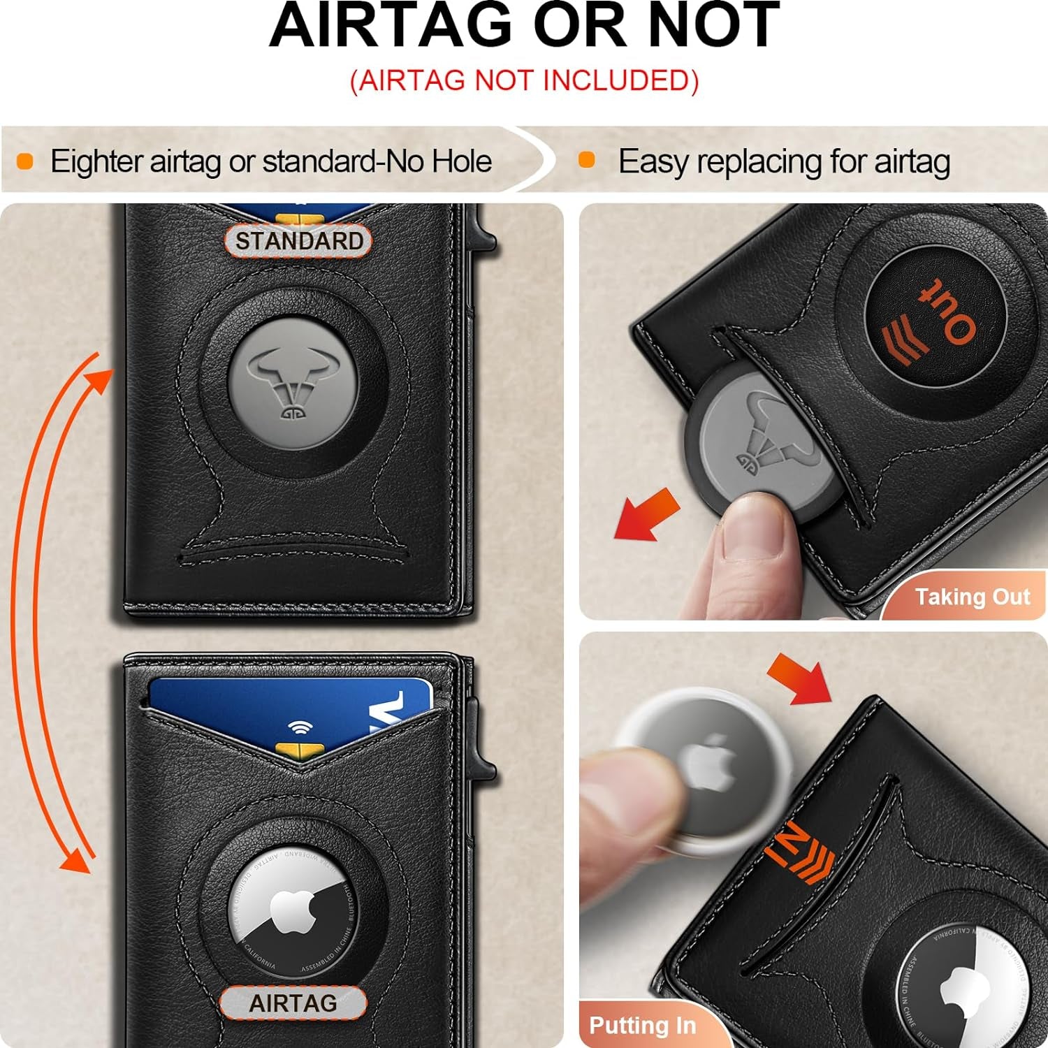 Slim RFID Money Clip Wallet for Men – Leather AirTag Holder, 9 Card Slots, Magnetic Flip - Abbycart